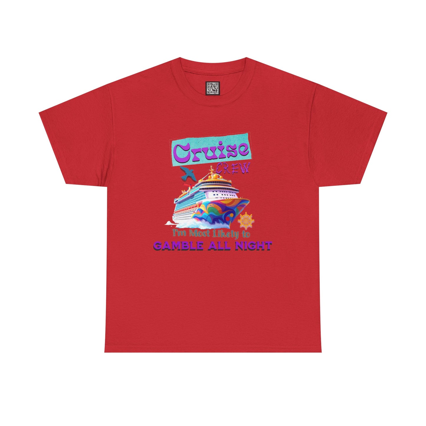 Cruise Crew Heavy Cotton Tee - Gamble All Night, Vacation Shirt, Cruise Wear, Fun Travel Outfit, Summer Party Top, Gambler's T-Shirt