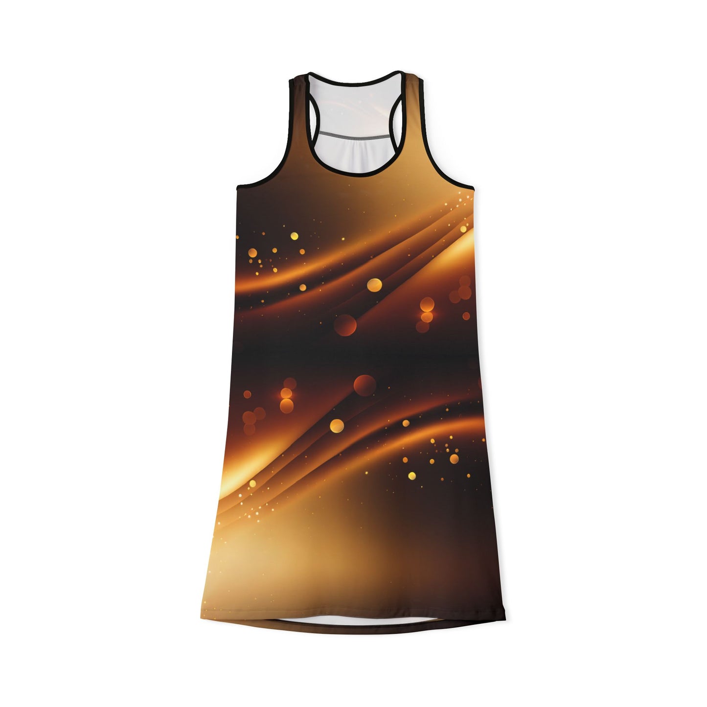 Women's Gold and Brown Print Racerback Dress, Cute Comfortable Women's T-Shirt Dress, From Casual to Corporate T-Shirt Dress