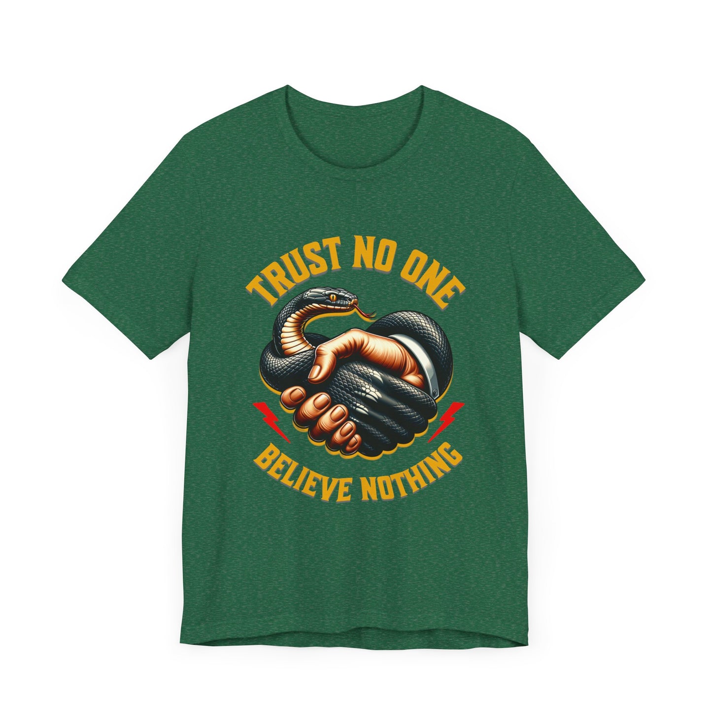 Trust No One, Bold Snake Handshake Design, Unisex Democracy T-Shirts, Goth Snake Image Shirt, Snake Image Shirt for Snake Lovers