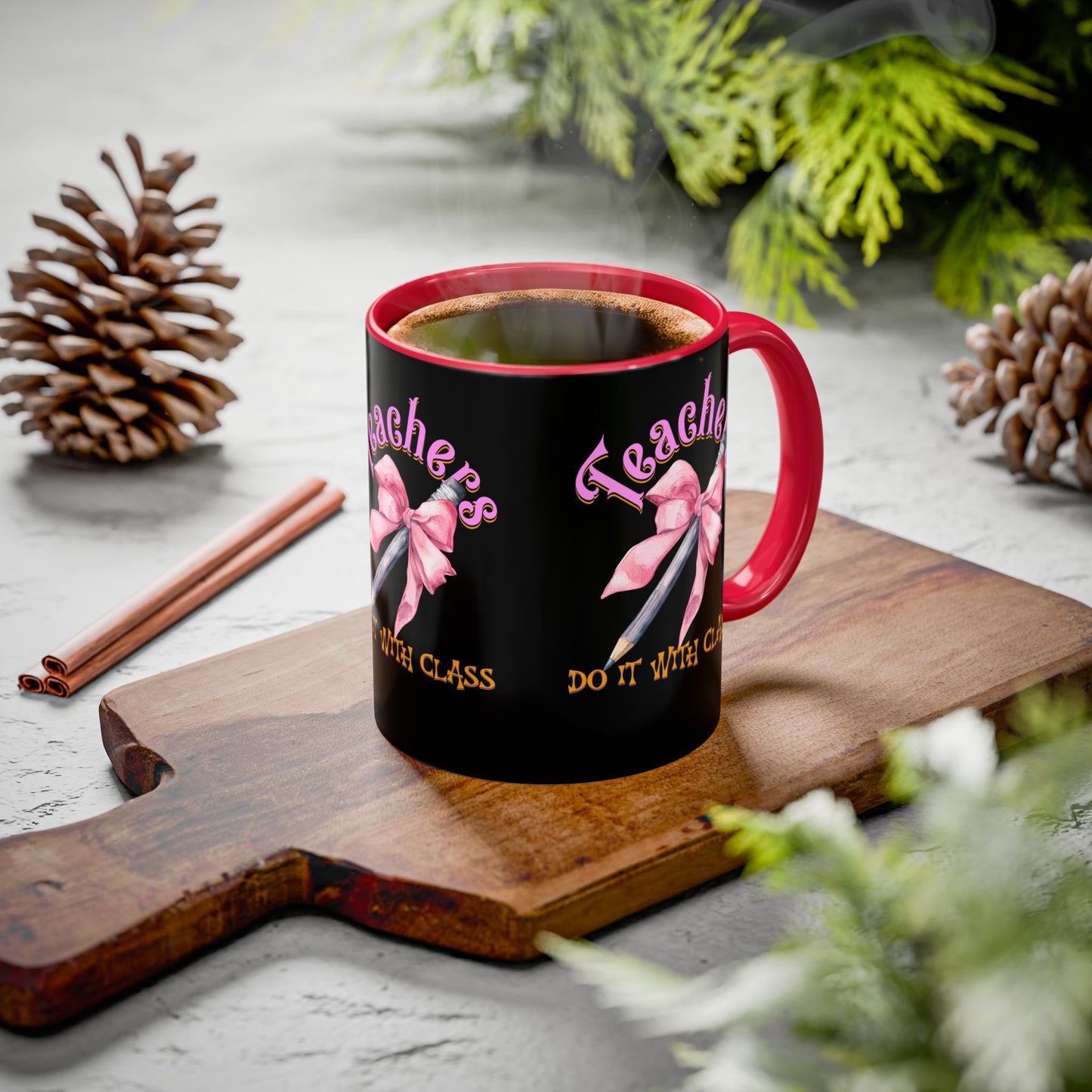 Colorful Mugs (11oz, 15oz), Teacher Appreciation Gift, Cute Gift for Teachers, Coffee Mug for Teachers, Coquette Bow Coffee Mug