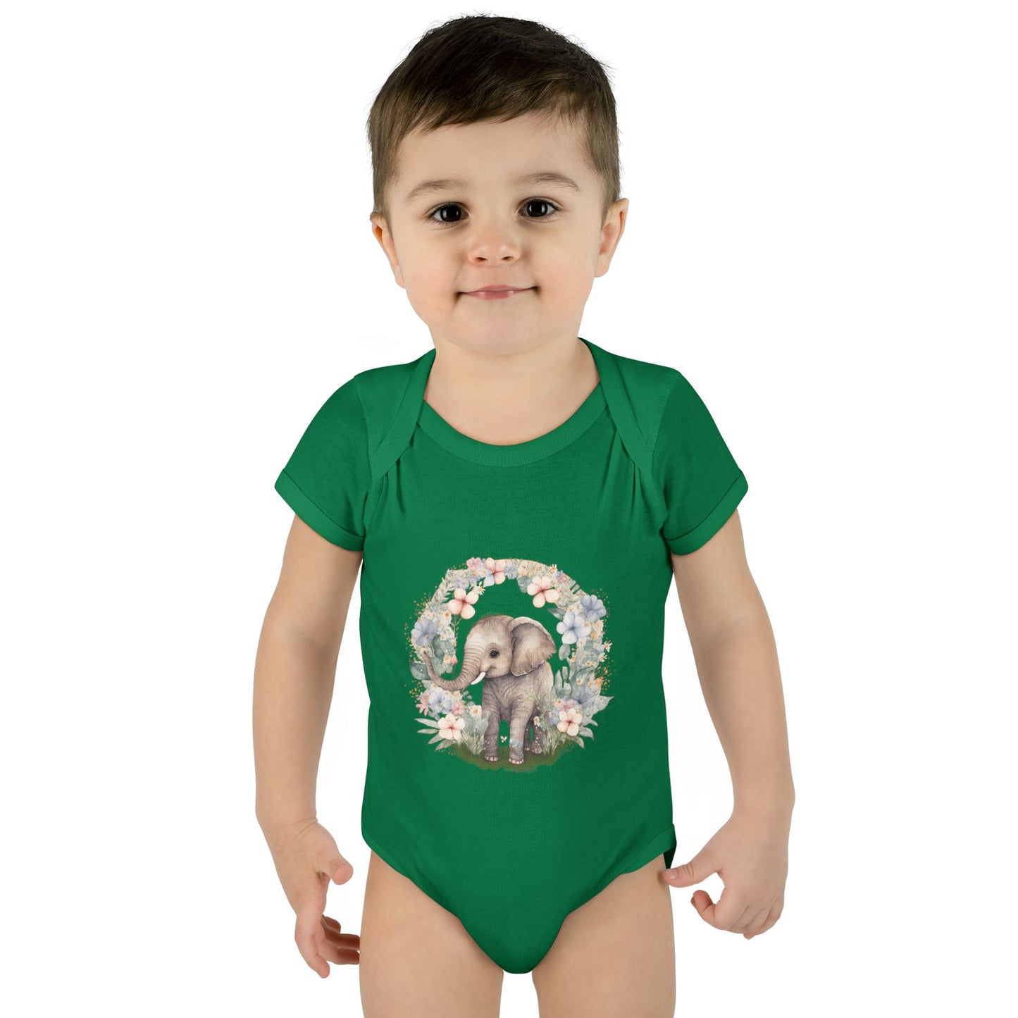 Elephant Baby Bodysuit, Cute Infant Outfit, Baby Shower Gift, Gender Neutral, Woodland Theme, Floral Design, Newborn Clothing