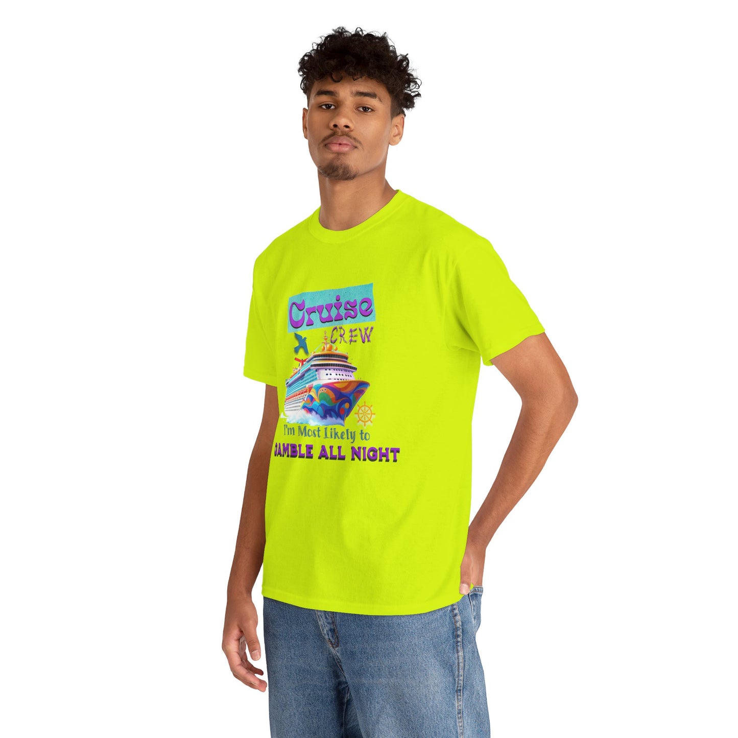 Cruise Crew Heavy Cotton Tee - Gamble All Night, Vacation Shirt, Cruise Wear, Fun Travel Outfit, Summer Party Top, Gambler's T-Shirt
