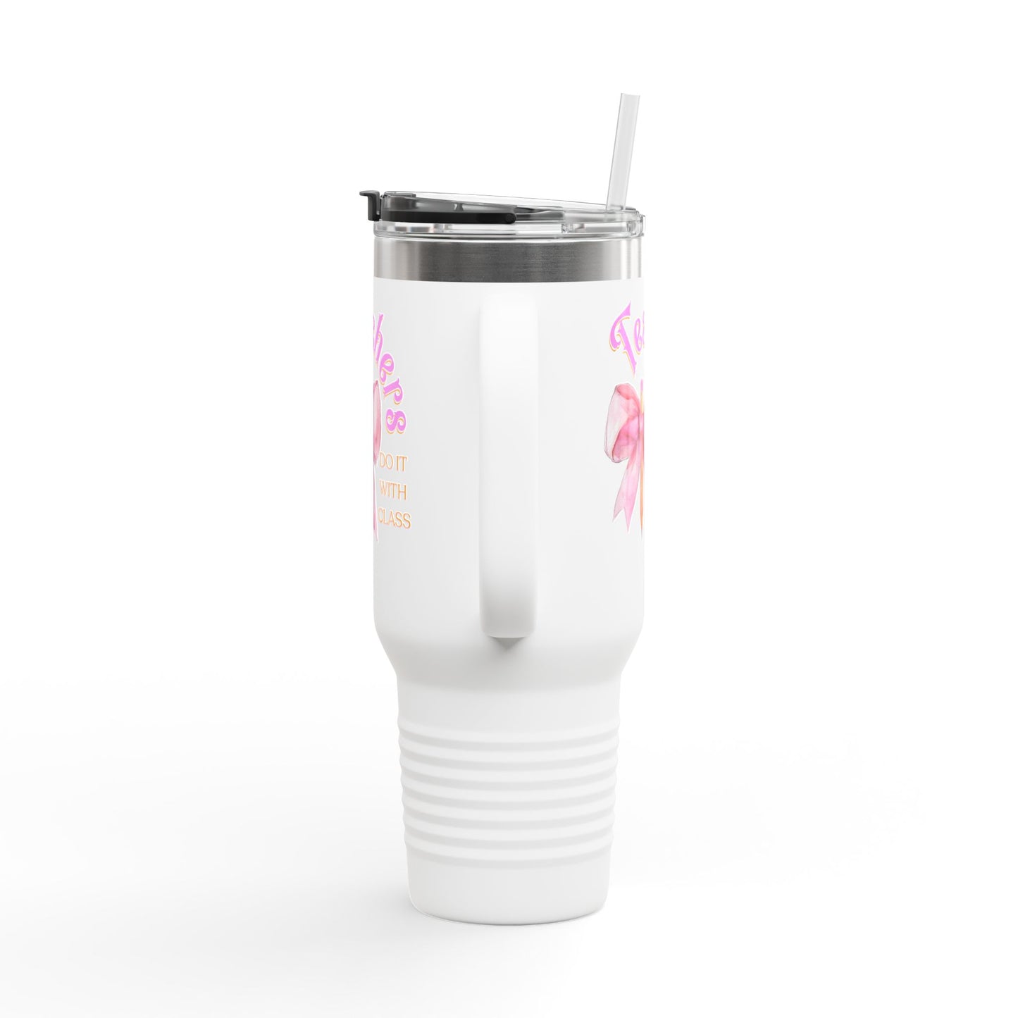 Stylish Insulated Travel Mug for Teachers, Cute 40oz Coquette Teacher Tumbler, Gifts for Educators, Coffee Lover Travel Cup, Back to School Mug Gift
