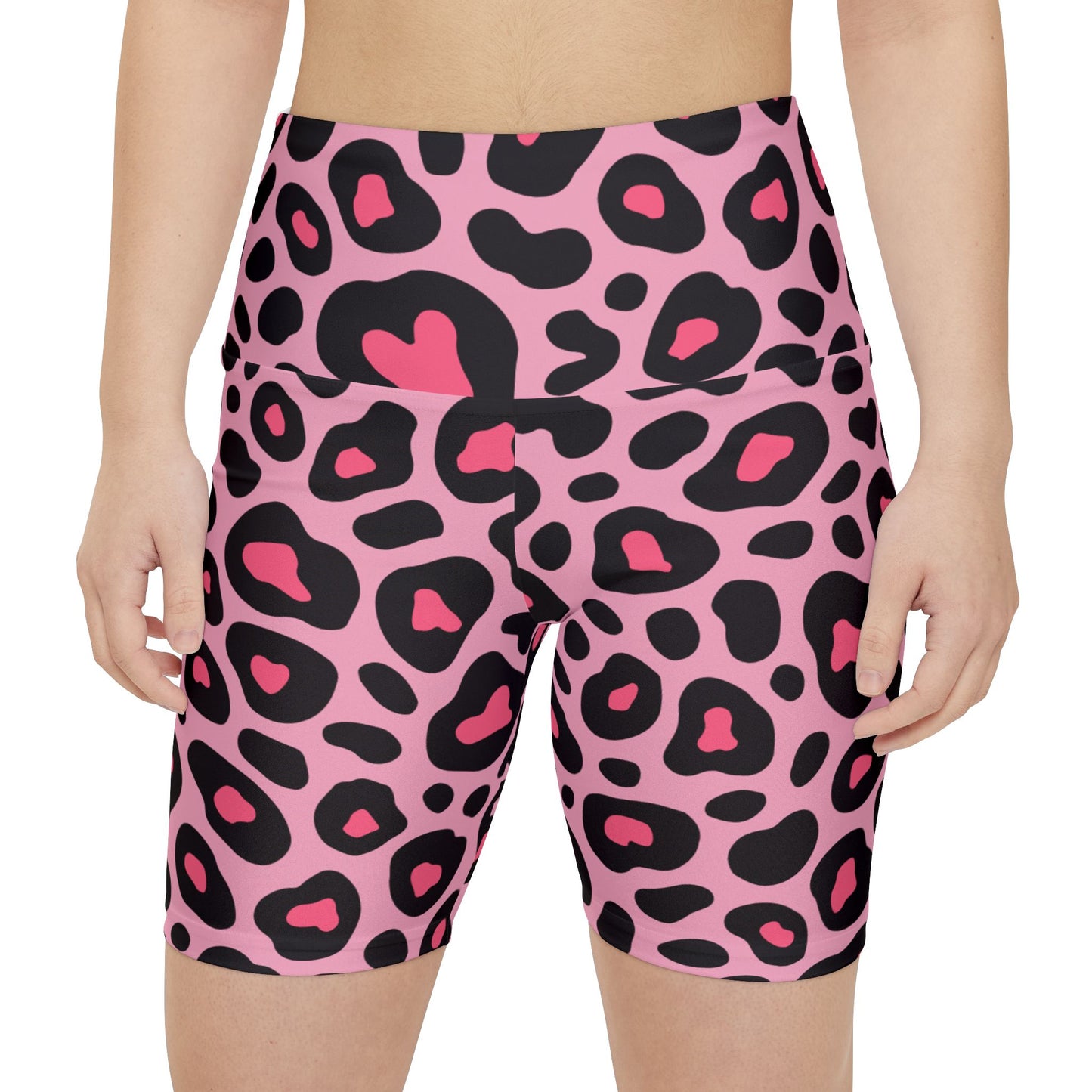 Bold Leopard Print Women's Workout Shorts - Stylish Athletic Wear, Pink and Black Leopard Print Yoga Shorts, Matching Sports Bra Sold Separately