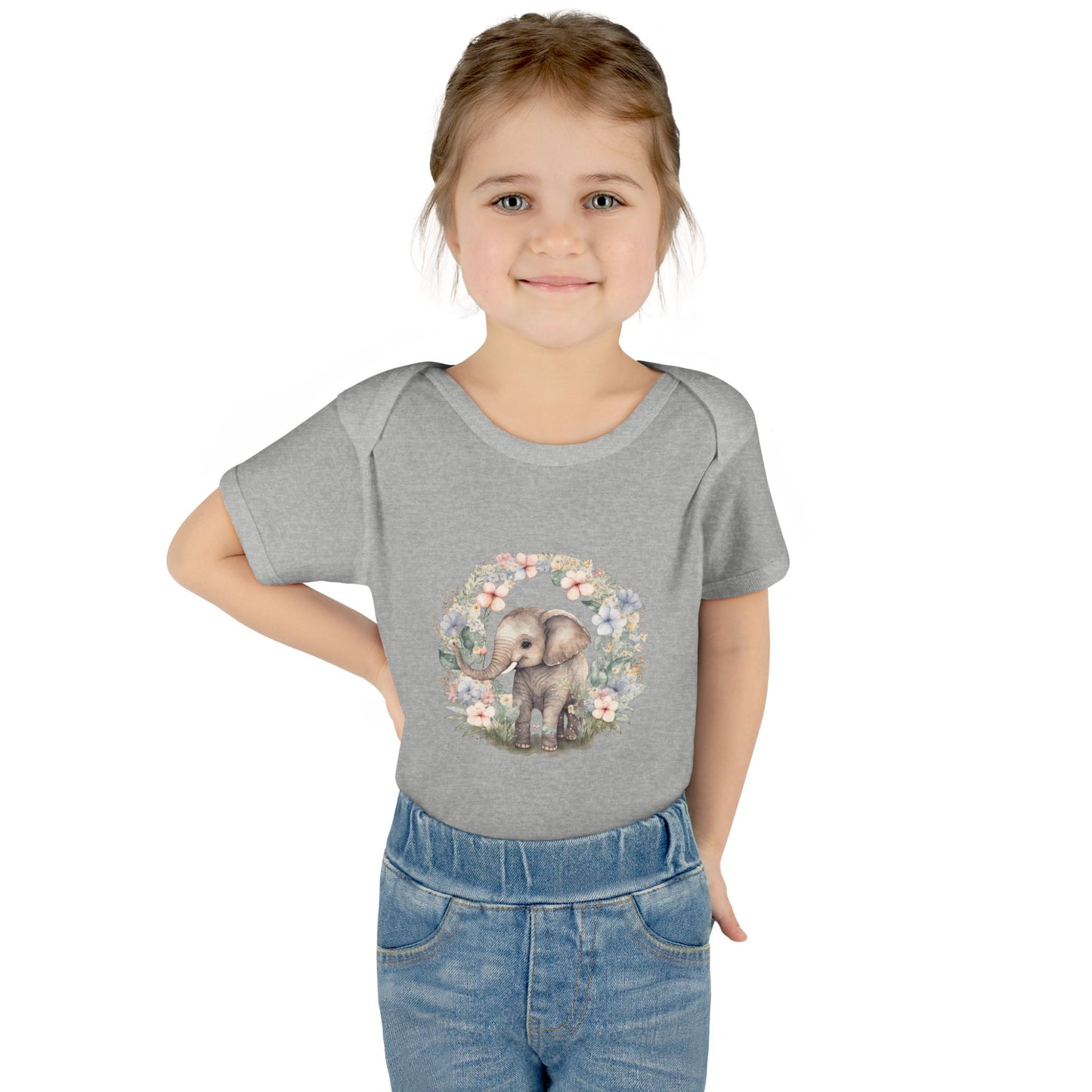 Elephant Baby Bodysuit, Cute Infant Outfit, Baby Shower Gift, Gender Neutral, Woodland Theme, Floral Design, Newborn Clothing