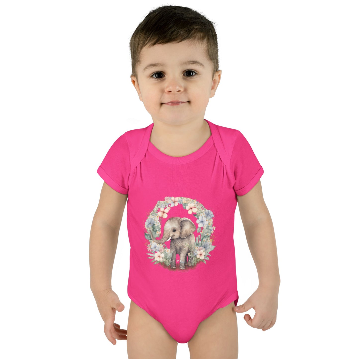 Elephant Baby Bodysuit, Cute Infant Outfit, Baby Shower Gift, Gender Neutral, Woodland Theme, Floral Design, Newborn Clothing