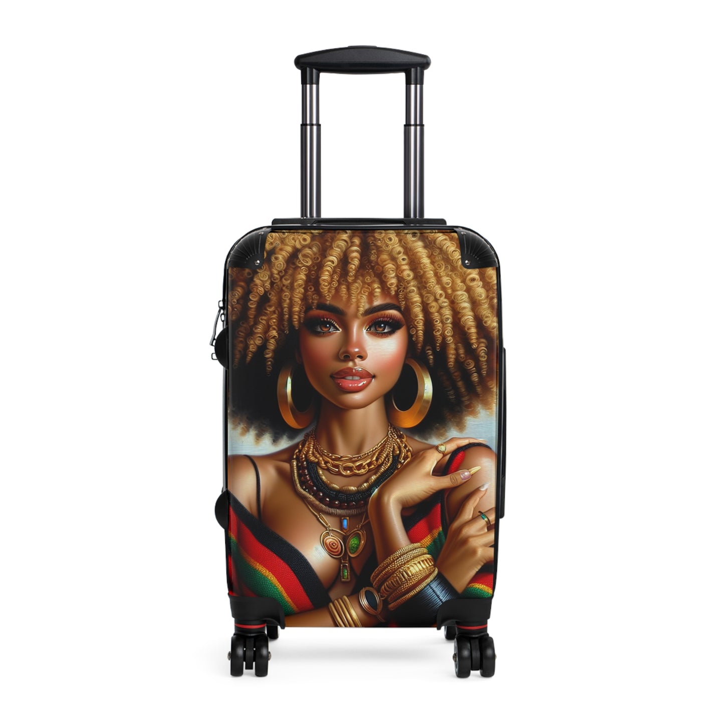 Artistic Travel Suitcase - Afro Woman Design for Adventurers, Beautiful Afrocentric Suitcase for Women, Uniquely Covered Suitcase