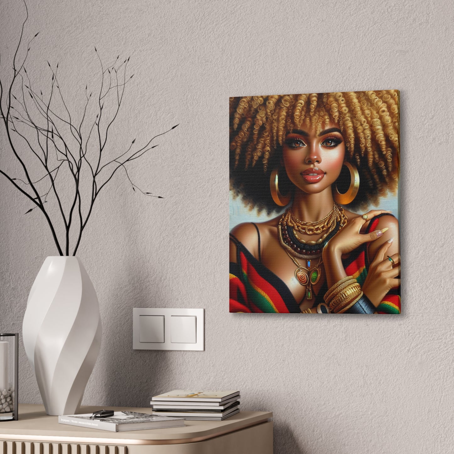 Vibrant Afrocentric Canvas Art, Fine Black Art Print, Beautiful Black Woman in Afrocentric Colors Canvas Photo,