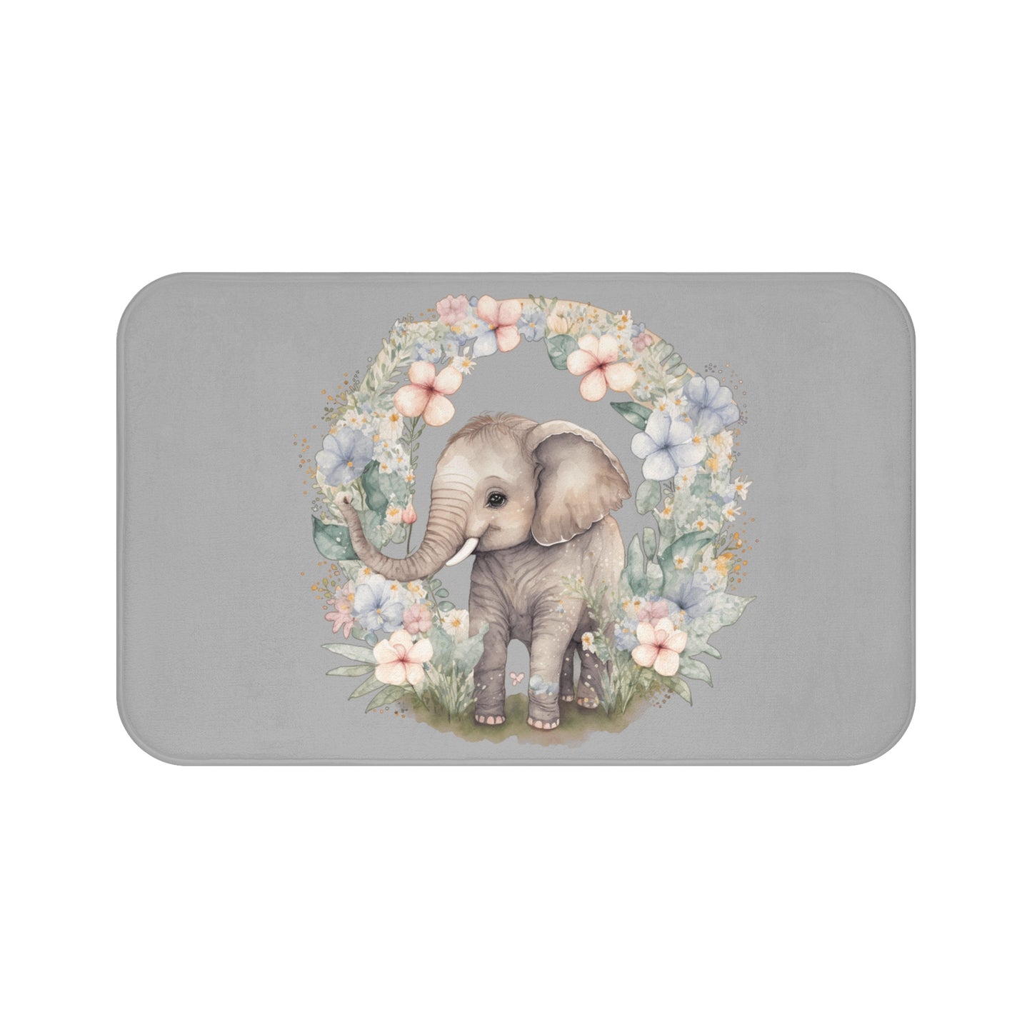 Cute Elephant Floral Bathmat, Elephant Nursery Decor, Elephant Baby Shower Gift, Elephant Bathroom Accessories, Kids Room Decor, Animal Theme