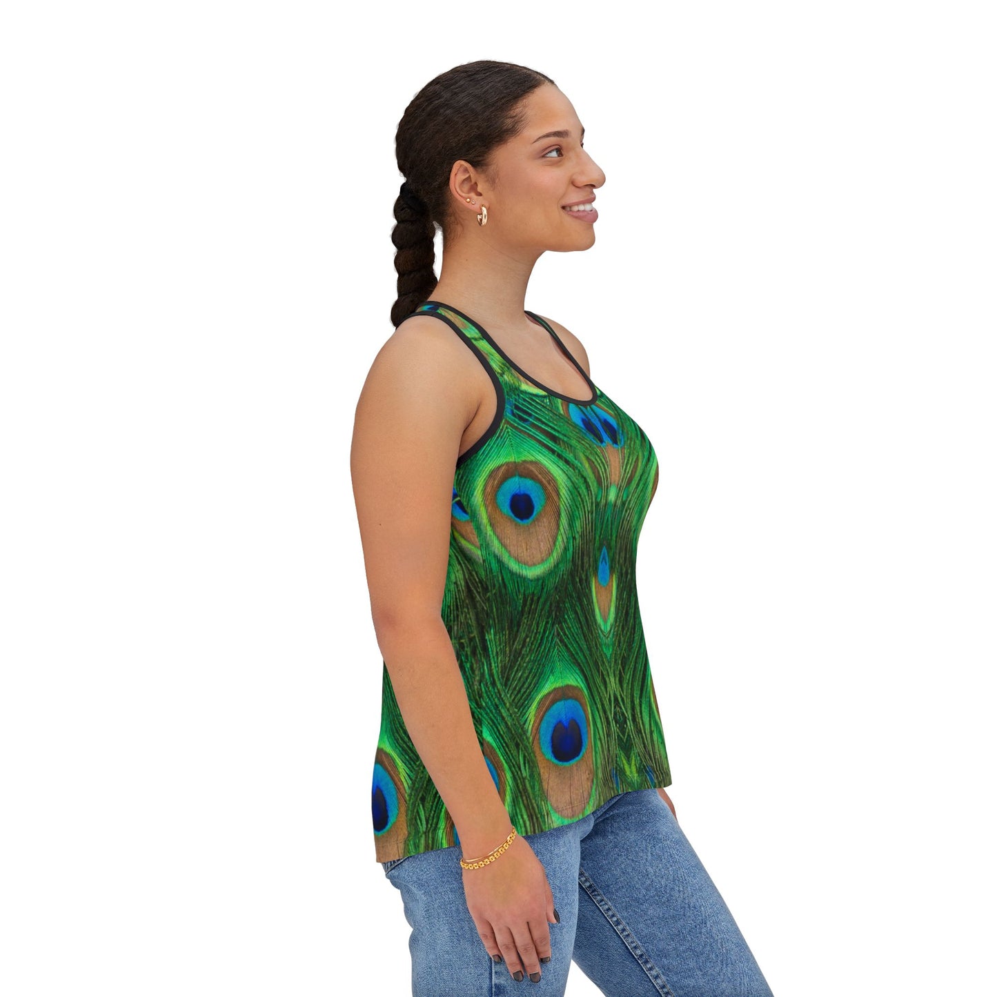 Vibrant Peacock Print Women's Tank Top, Perfect for Summer and Special Occasions, Matching Yoga Pants Sold Separately, Peacock Lover Merch