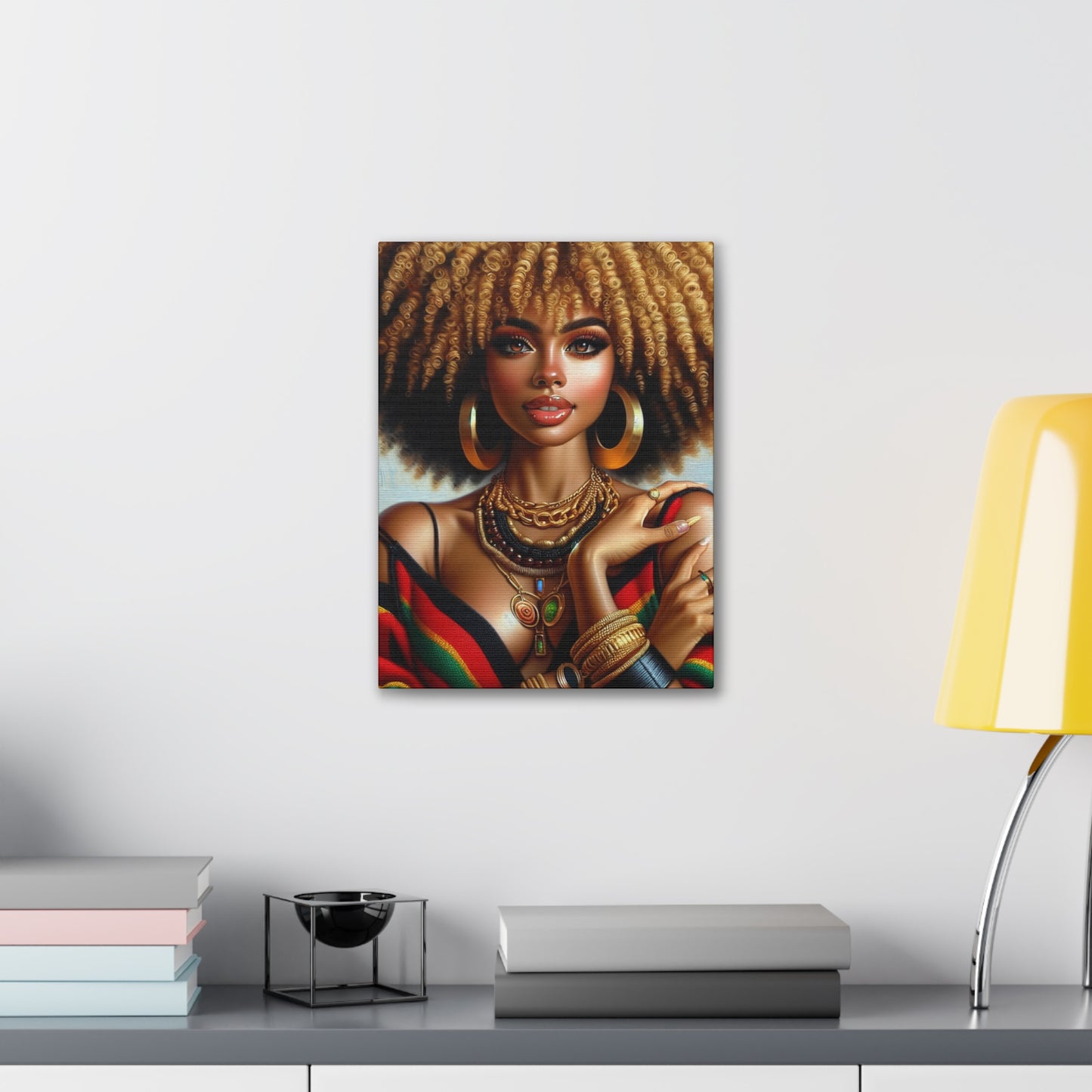 Vibrant Afrocentric Canvas Art, Fine Black Art Print, Beautiful Black Woman in Afrocentric Colors Canvas Photo,
