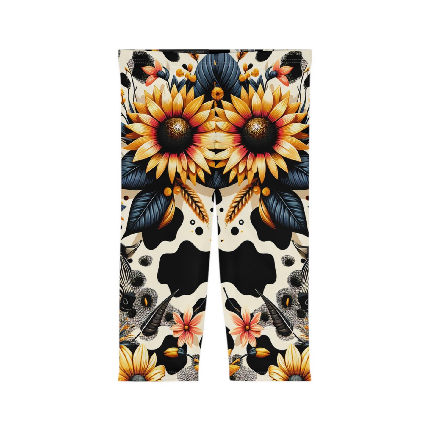 Vibrant Floral Zebra Animal Print Capri Leggings for Women, Stylish Workout Pants, Activewear for Women, Summer Animal Print Yoga Leggings