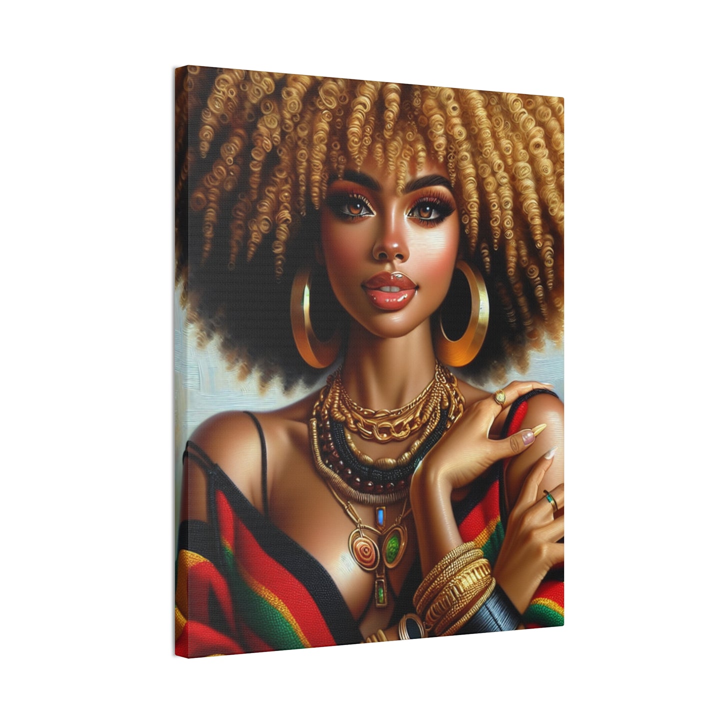 Vibrant Afrocentric Canvas Art, Fine Black Art Print, Beautiful Black Woman in Afrocentric Colors Canvas Photo,