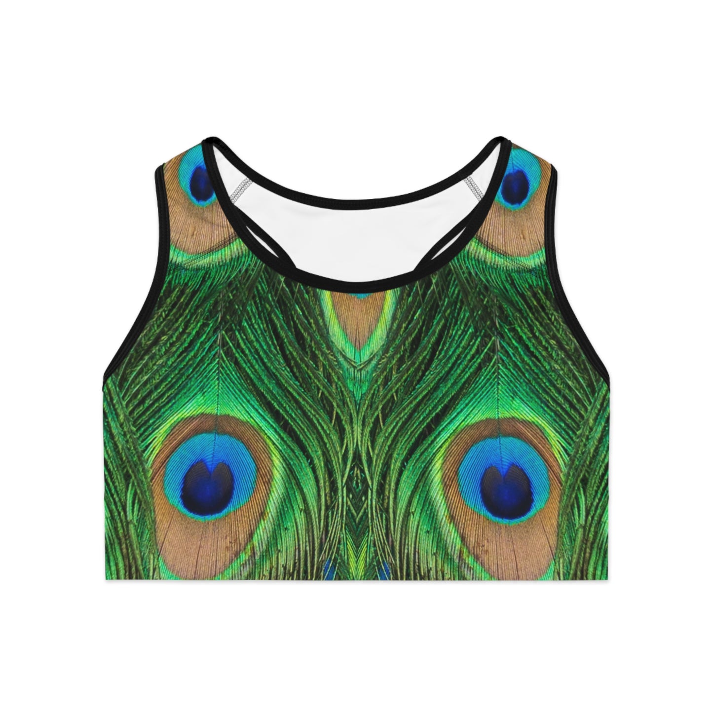 Vibrant Peacock Feather Sports Bra - Stylish Activewear for Fitness Enthusiasts, Matching Yoga Pants Sold Separately, Peacock Lover Merch