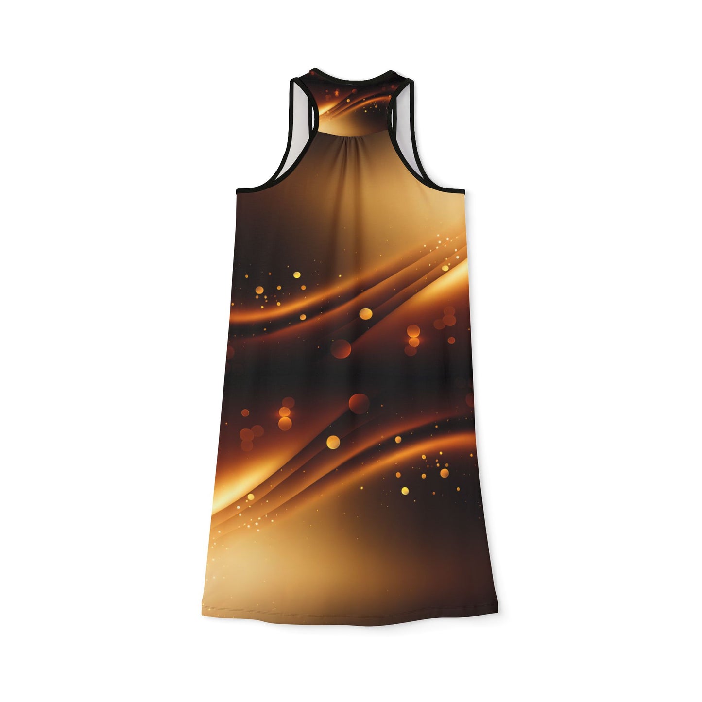 Women's Gold and Brown Print Racerback Dress, Cute Comfortable Women's T-Shirt Dress, From Casual to Corporate T-Shirt Dress