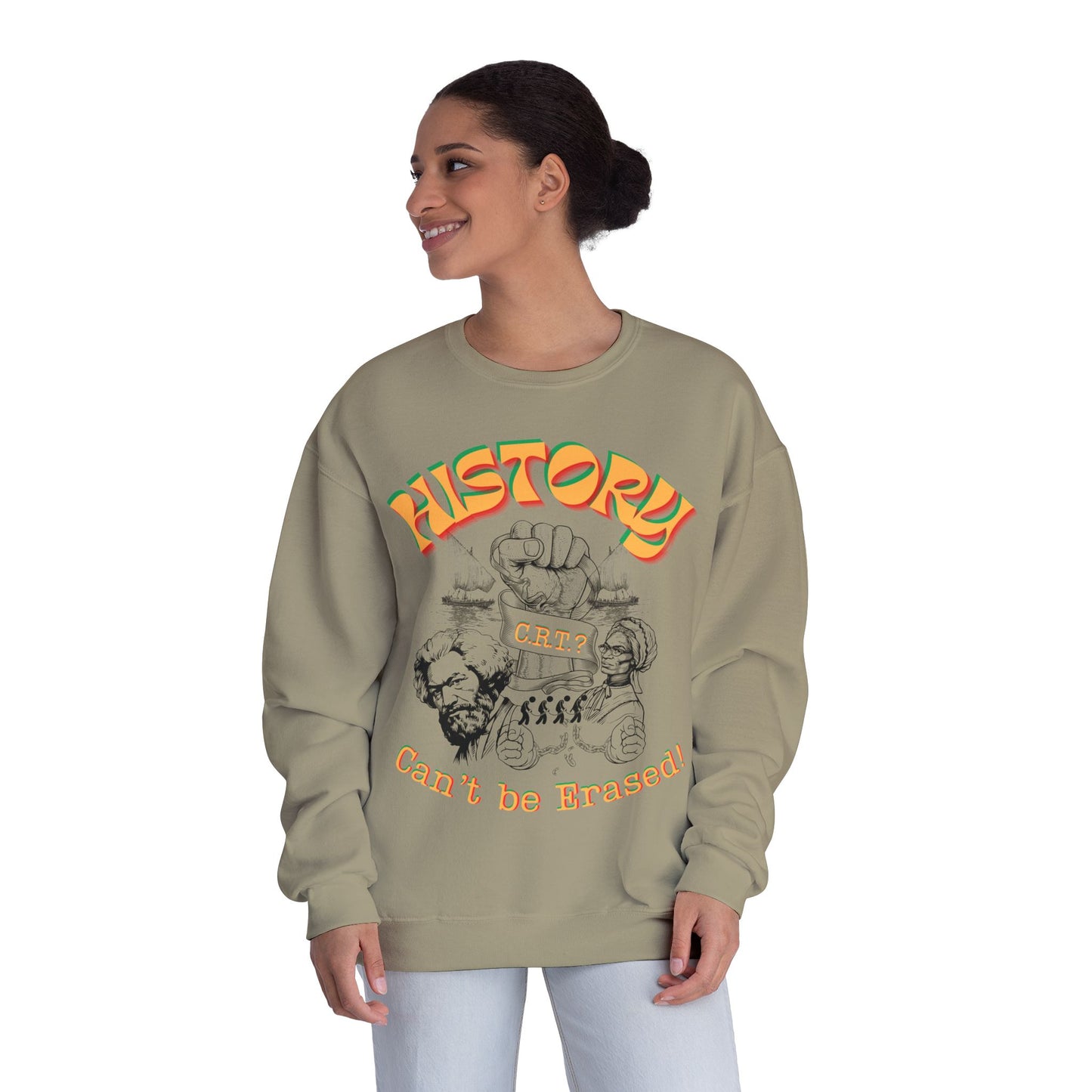 "History Can't Be Erased" Unisex NuBlend® Crewneck Sweatshirt, CRT Cannot Exist History is Real, Pro-History Sweatshirt, Juneteenth Sweatshirts