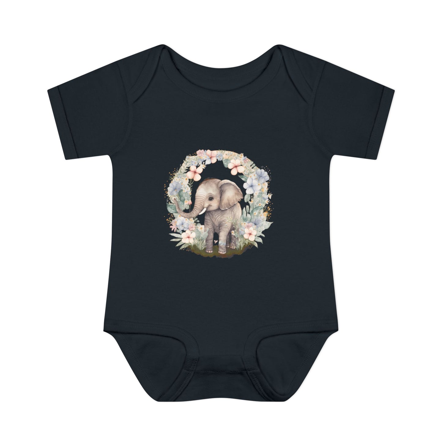 Elephant Baby Bodysuit, Cute Infant Outfit, Baby Shower Gift, Gender Neutral, Woodland Theme, Floral Design, Newborn Clothing