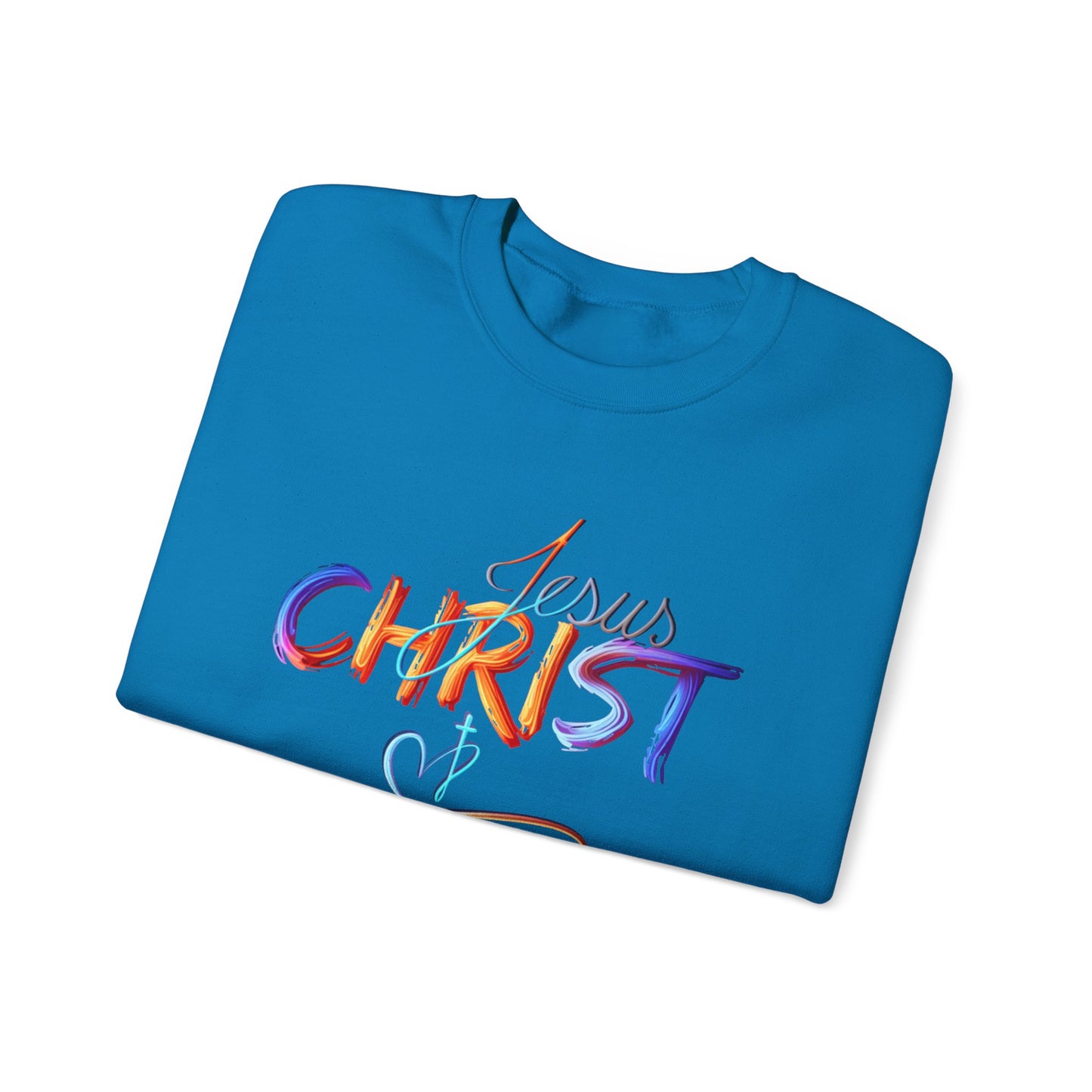 Jesus Christ – Faith & Light Crewneck Sweatshirt, Christian Apparel, Bold Christian Graphics, Christian Gifts, Faith-Based Art, Gospel Merchandise
