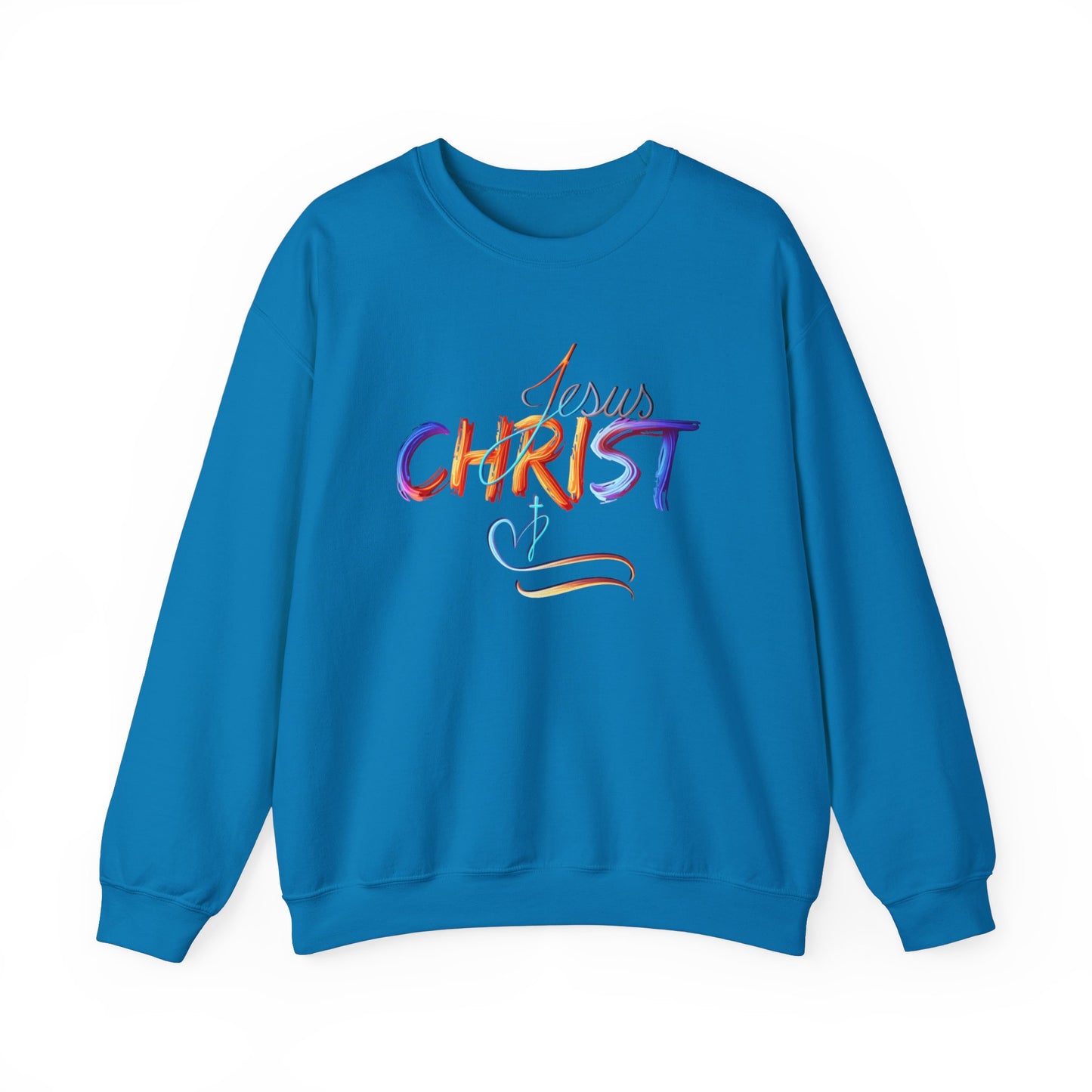 Jesus Christ – Faith & Light Crewneck Sweatshirt, Christian Apparel, Bold Christian Graphics, Christian Gifts, Faith-Based Art, Gospel Merchandise