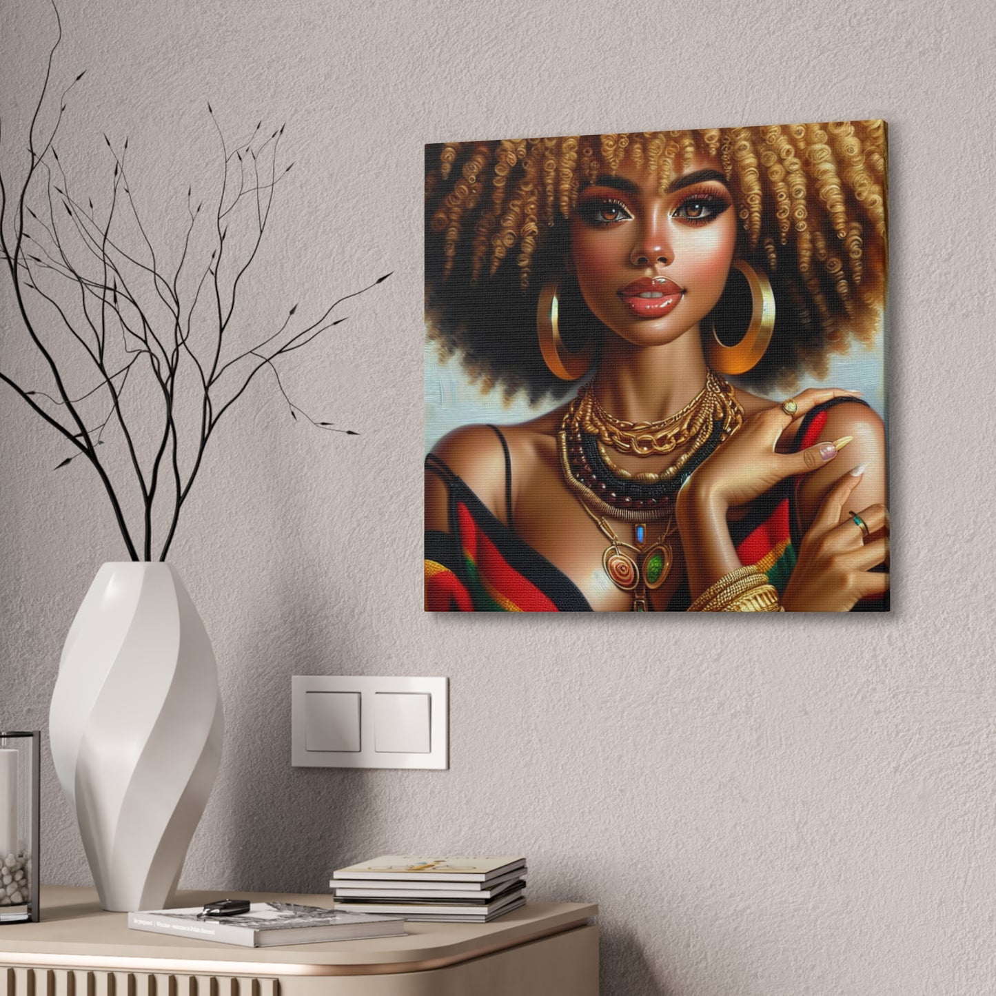 Vibrant Afrocentric Canvas Art, Fine Black Art Print, Beautiful Black Woman in Afrocentric Colors Canvas Photo,