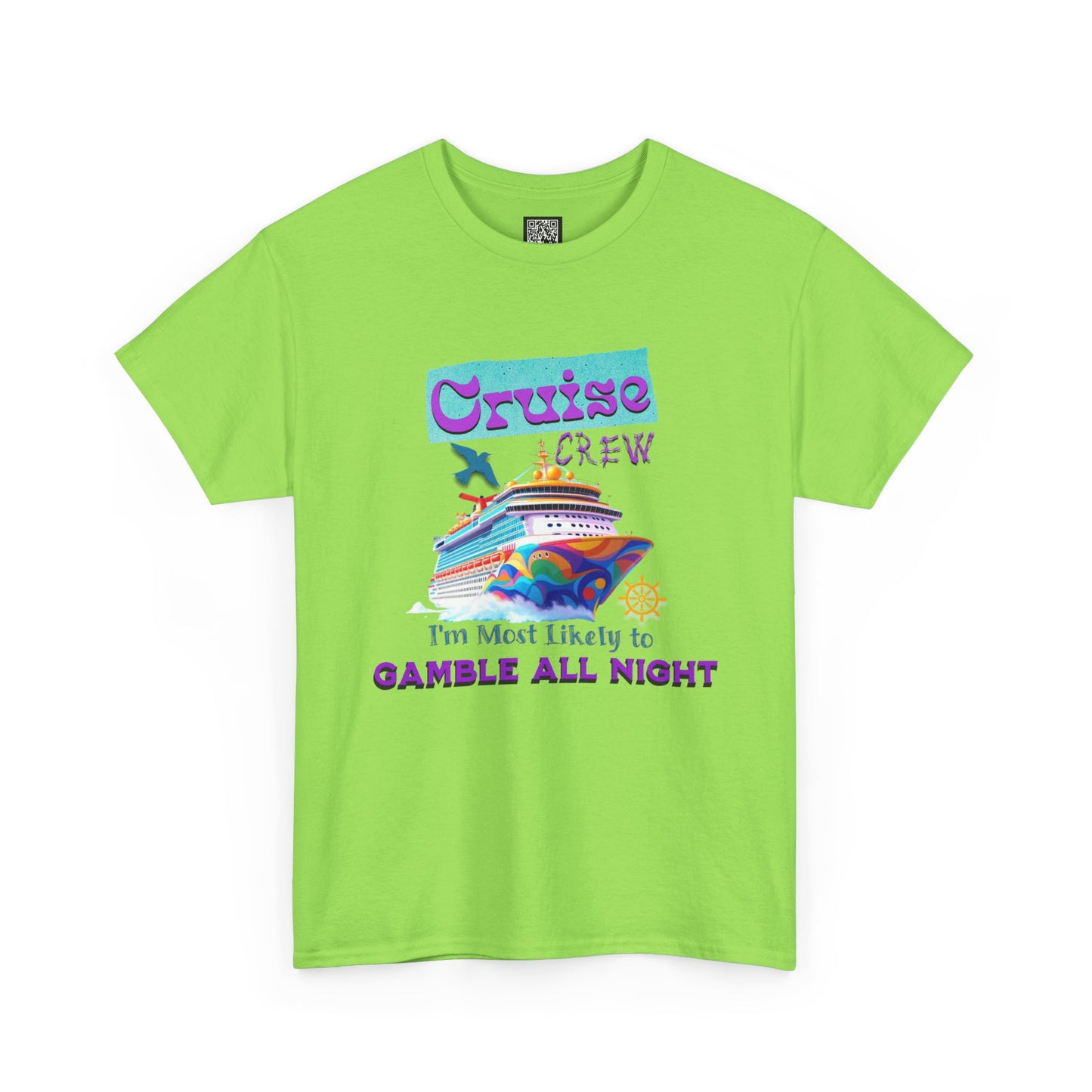 Cruise Crew Heavy Cotton Tee - Gamble All Night, Vacation Shirt, Cruise Wear, Fun Travel Outfit, Summer Party Top, Gambler's T-Shirt