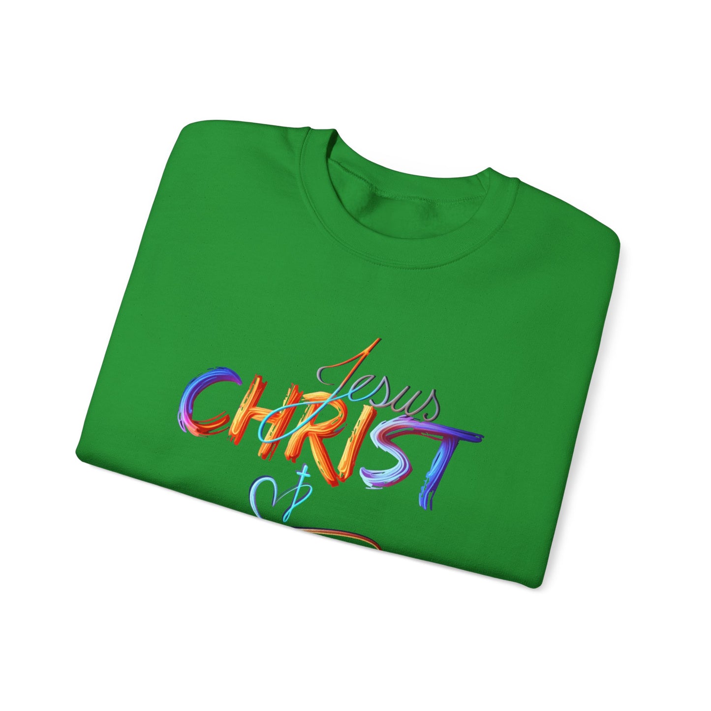 Jesus Christ – Faith & Light Crewneck Sweatshirt, Christian Apparel, Bold Christian Graphics, Christian Gifts, Faith-Based Art, Gospel Merchandise