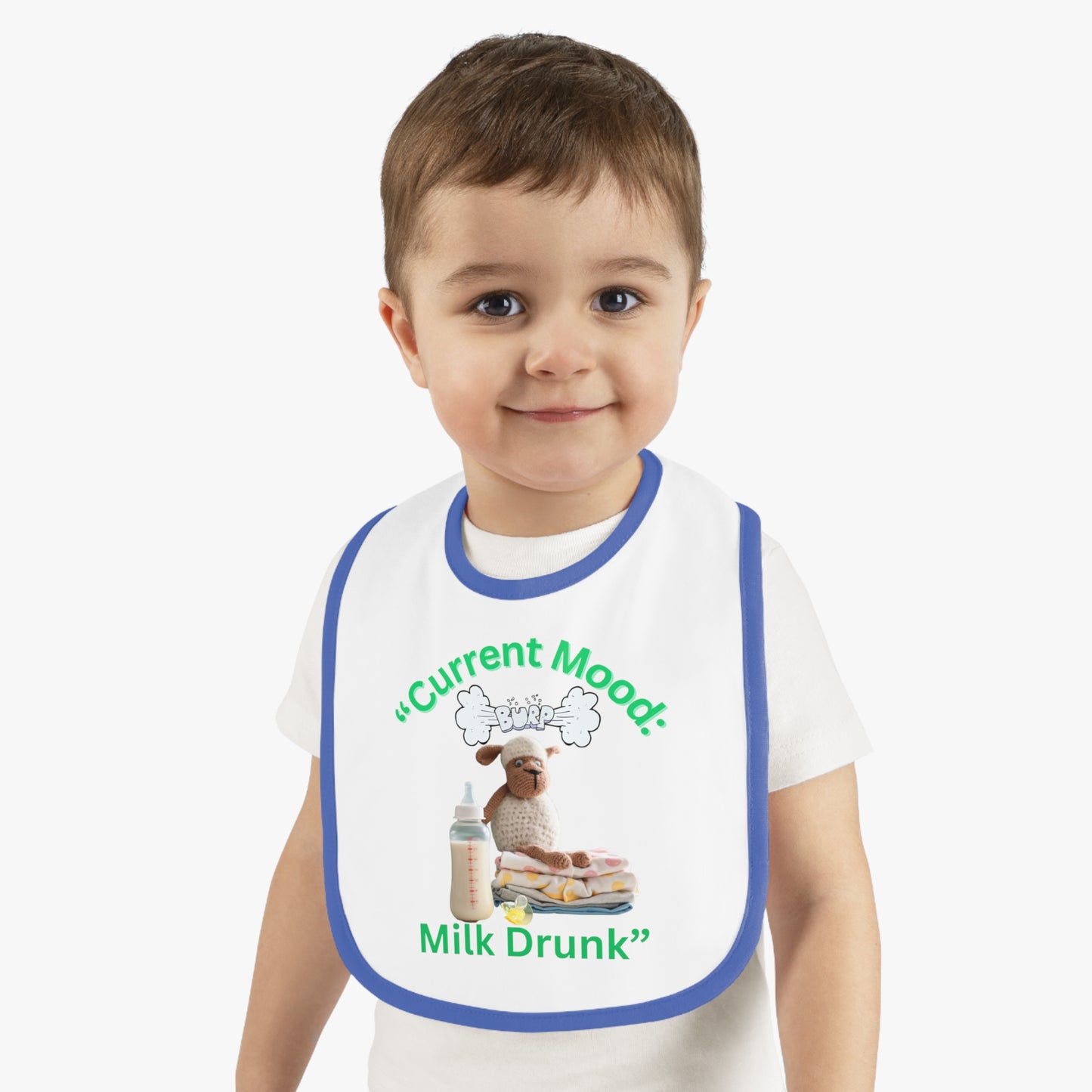 Current Mood, "Milk Drunk Baby Jersey Bib" Cute Baby Bib for Infants and Toddlers,