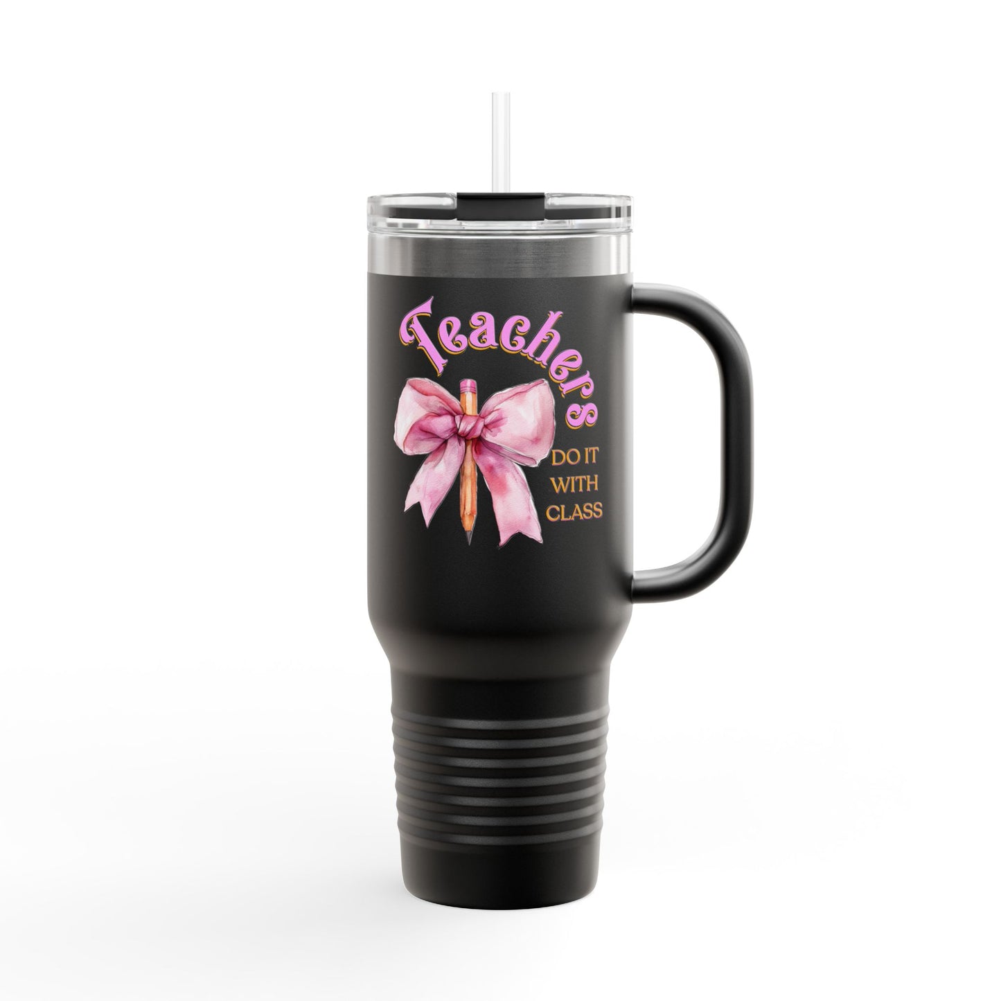 Stylish Insulated Travel Mug for Teachers, Cute 40oz Coquette Teacher Tumbler, Gifts for Educators, Coffee Lover Travel Cup, Back to School Mug Gift