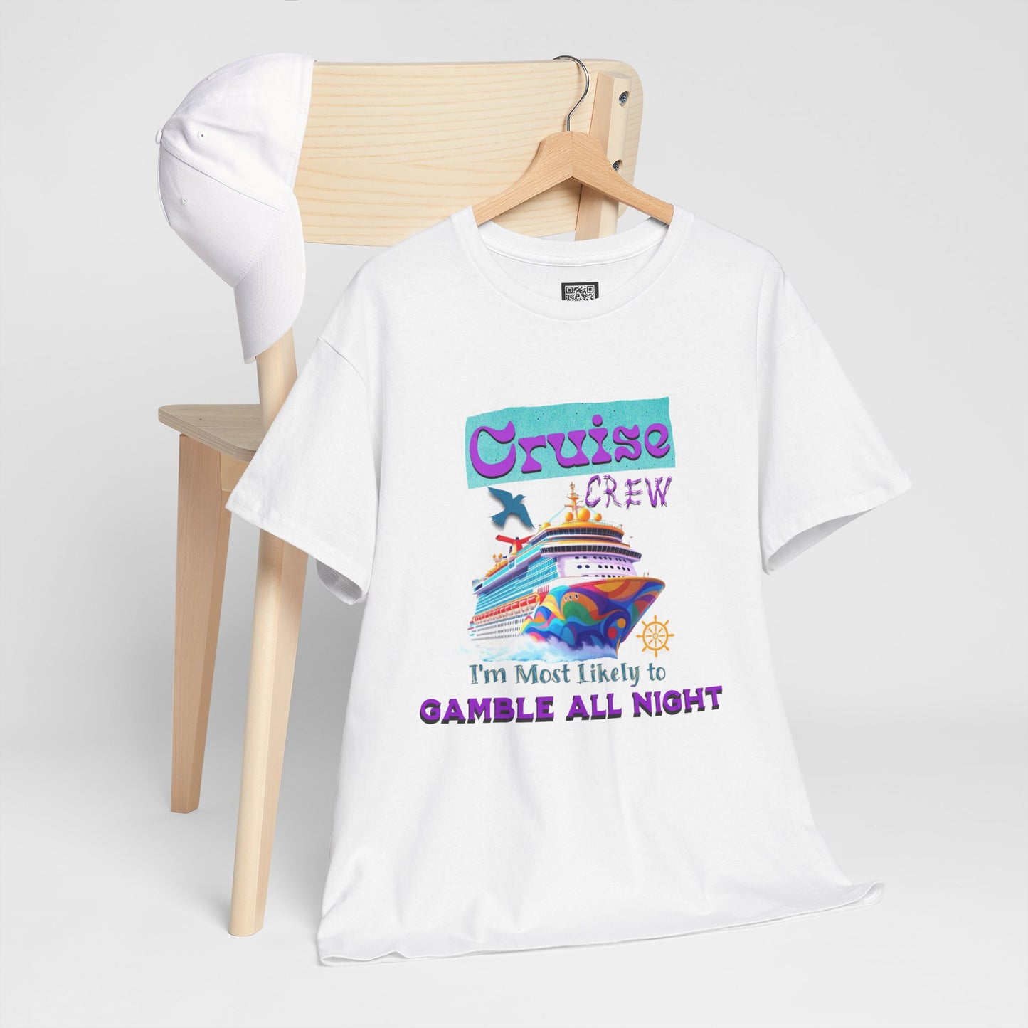 Cruise Crew Heavy Cotton Tee - Gamble All Night, Vacation Shirt, Cruise Wear, Fun Travel Outfit, Summer Party Top, Gambler's T-Shirt
