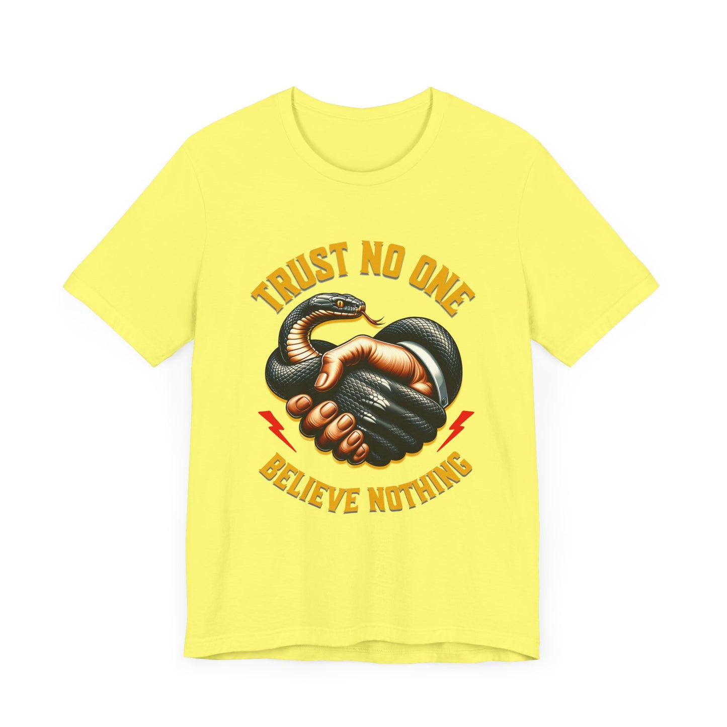 Trust No One, Bold Snake Handshake Design, Unisex Democracy T-Shirts, Goth Snake Image Shirt, Snake Image Shirt for Snake Lovers
