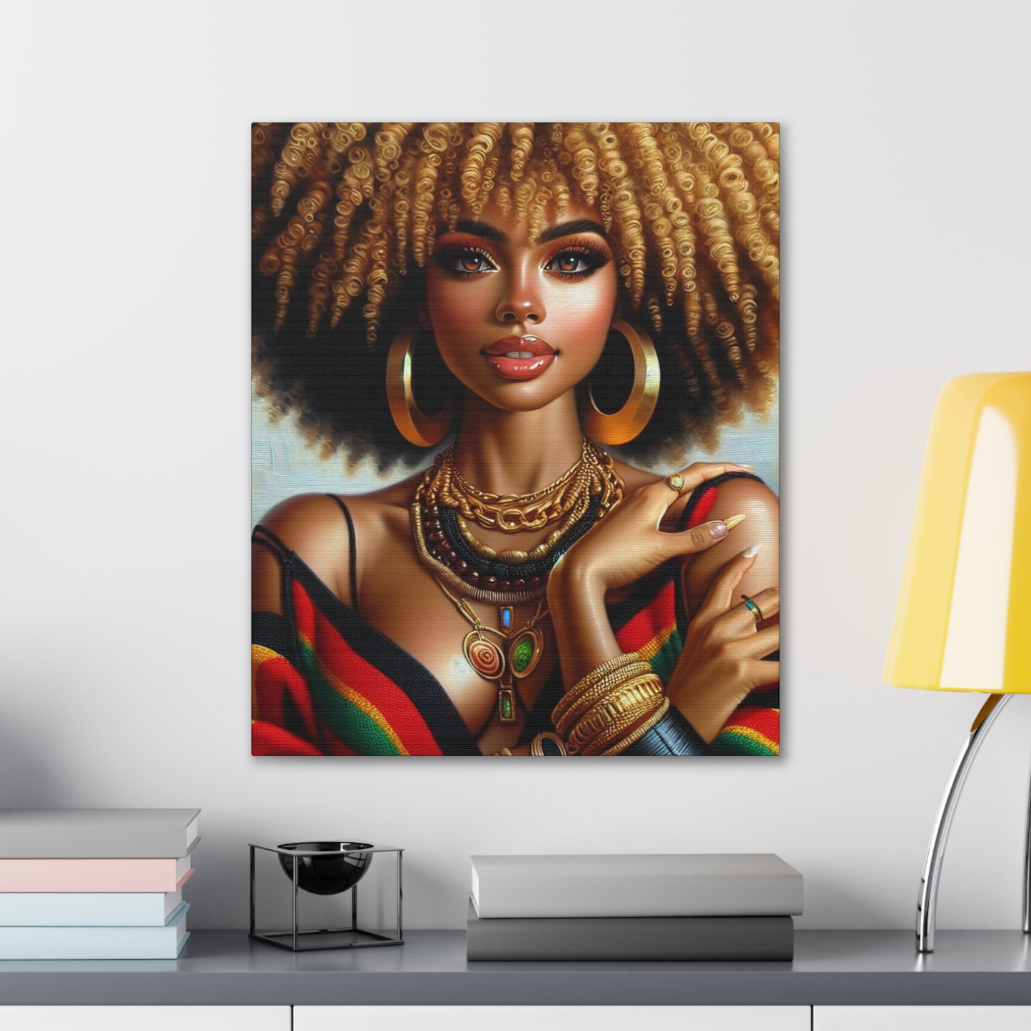 Vibrant Afrocentric Canvas Art, Fine Black Art Print, Beautiful Black Woman in Afrocentric Colors Canvas Photo,
