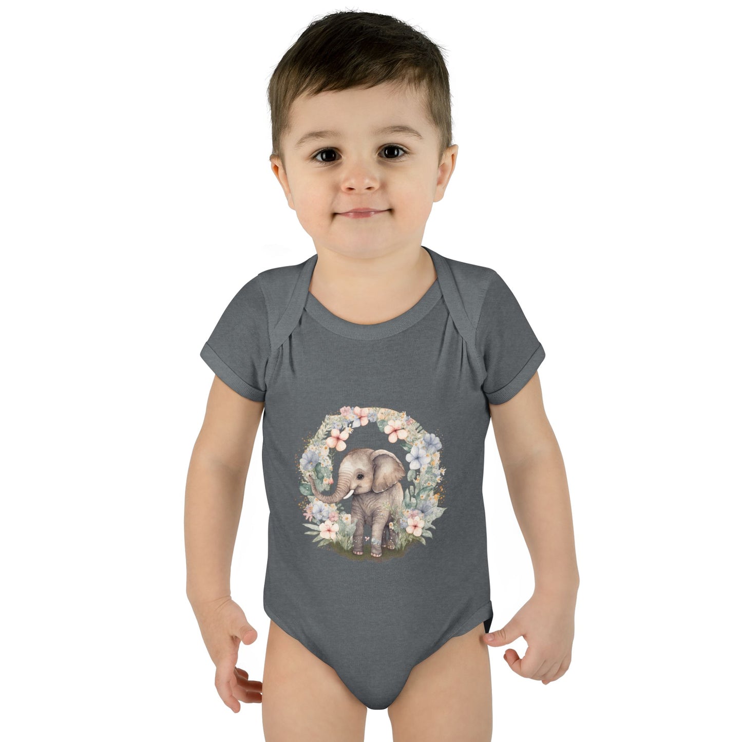 Elephant Baby Bodysuit, Cute Infant Outfit, Baby Shower Gift, Gender Neutral, Woodland Theme, Floral Design, Newborn Clothing