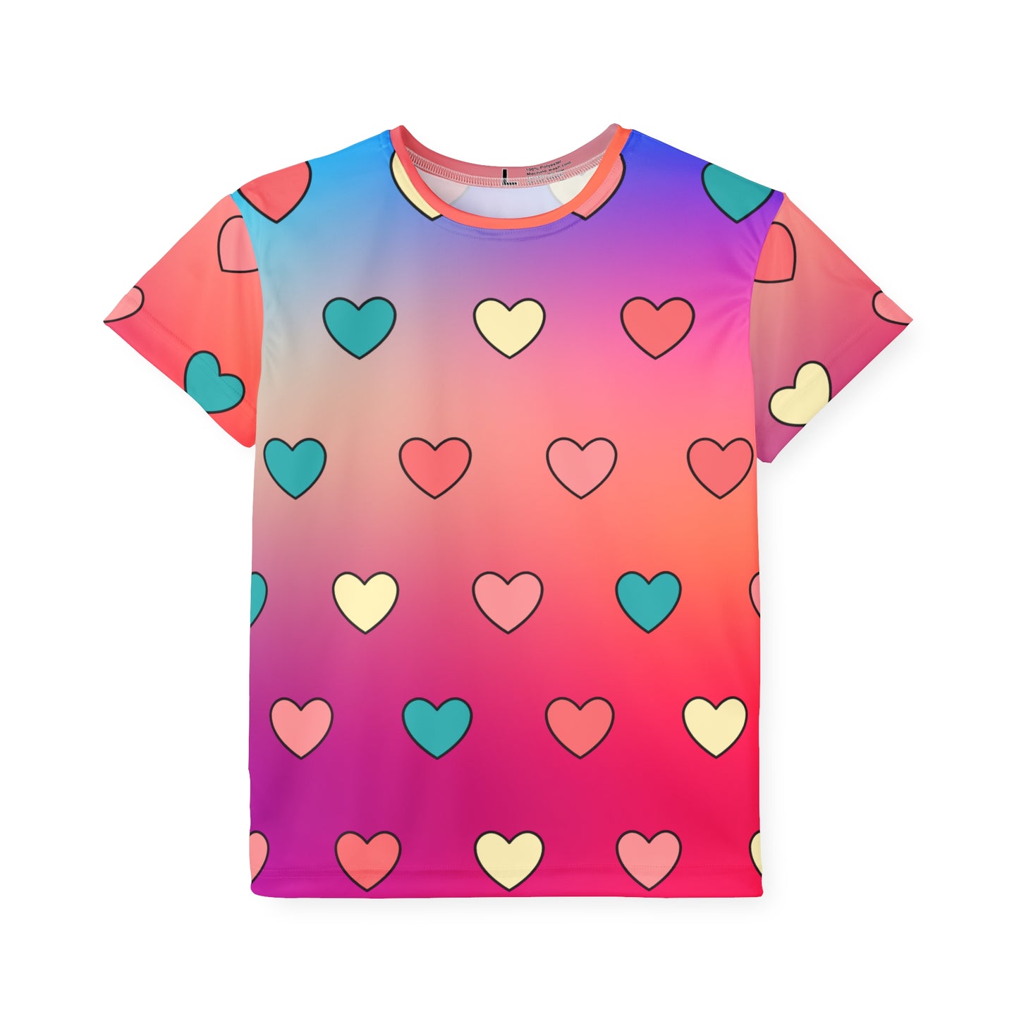 Colorful Heart Girls Sports Jersey, Fun & Playful Activewear, Cute Heart Print Top for Girls,