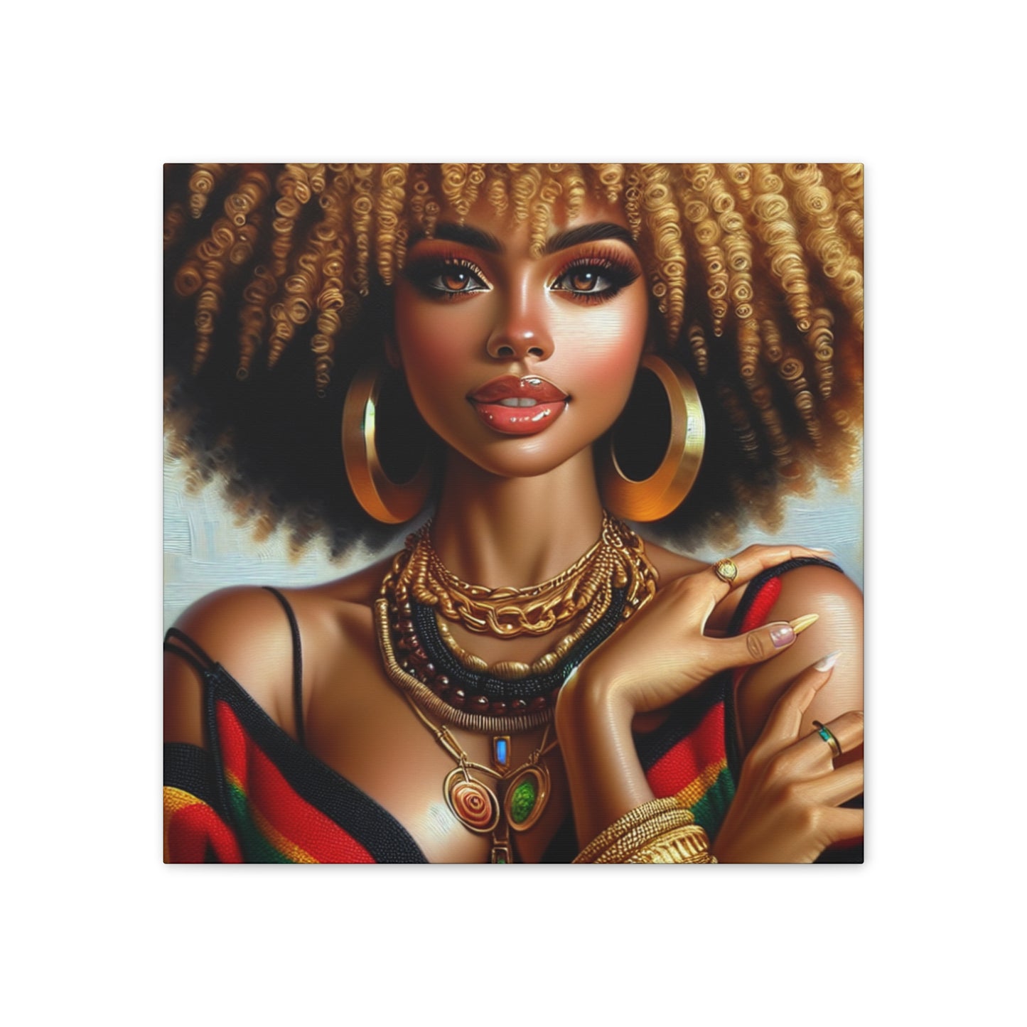 Vibrant Afrocentric Canvas Art, Fine Black Art Print, Beautiful Black Woman in Afrocentric Colors Canvas Photo,
