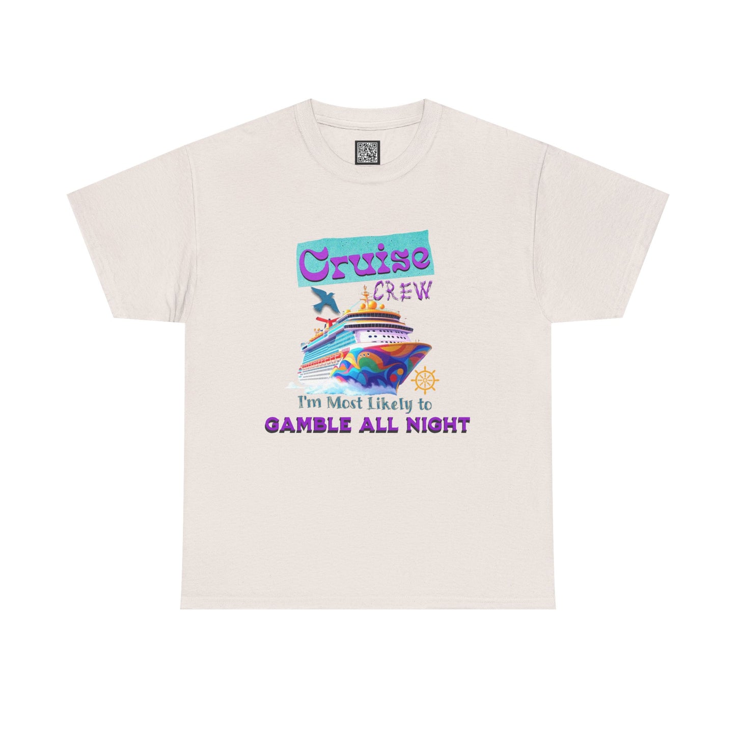 Cruise Crew Heavy Cotton Tee - Gamble All Night, Vacation Shirt, Cruise Wear, Fun Travel Outfit, Summer Party Top, Gambler's T-Shirt