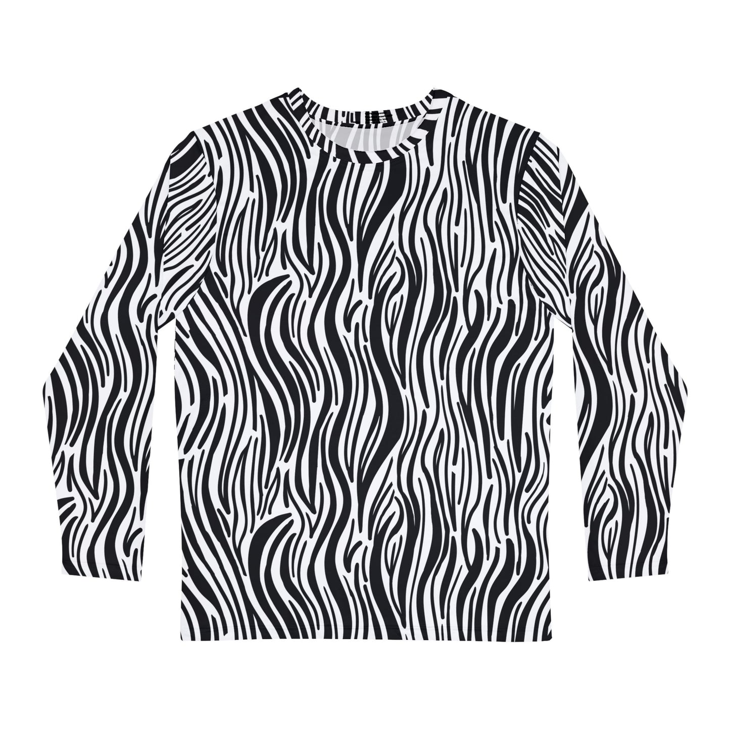 Men's Zebra Print Long Sleeve Black and White Print Shirt (AOP), Zebra Print T-Shirt for Men 100% Polyester, Light Fabric Tees