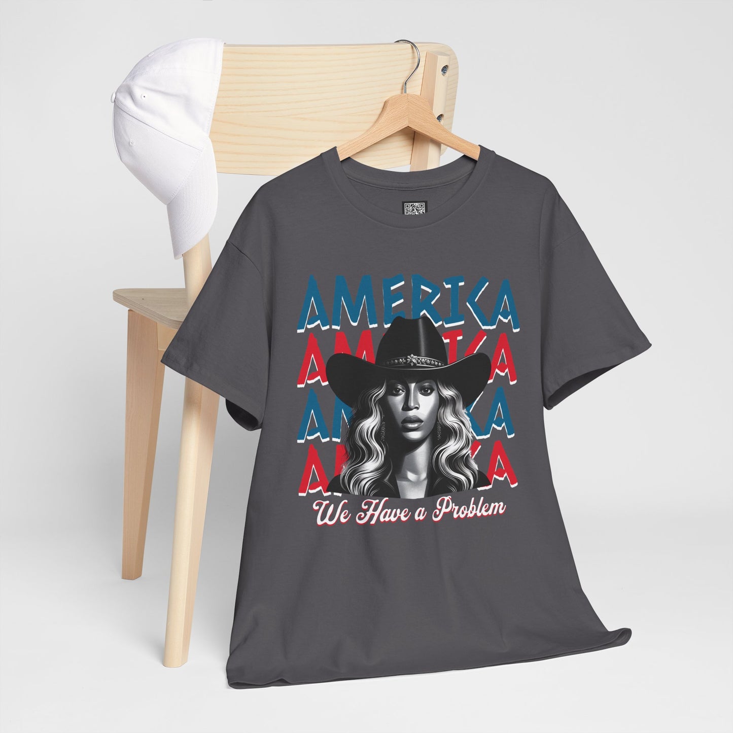 Patriotic Unisex Heavy Cotton Tee - 'Beyonce, America, We Have a Problem' Graphic Tee for Beyonce Fan Lovers, Beyonce Concert Tees