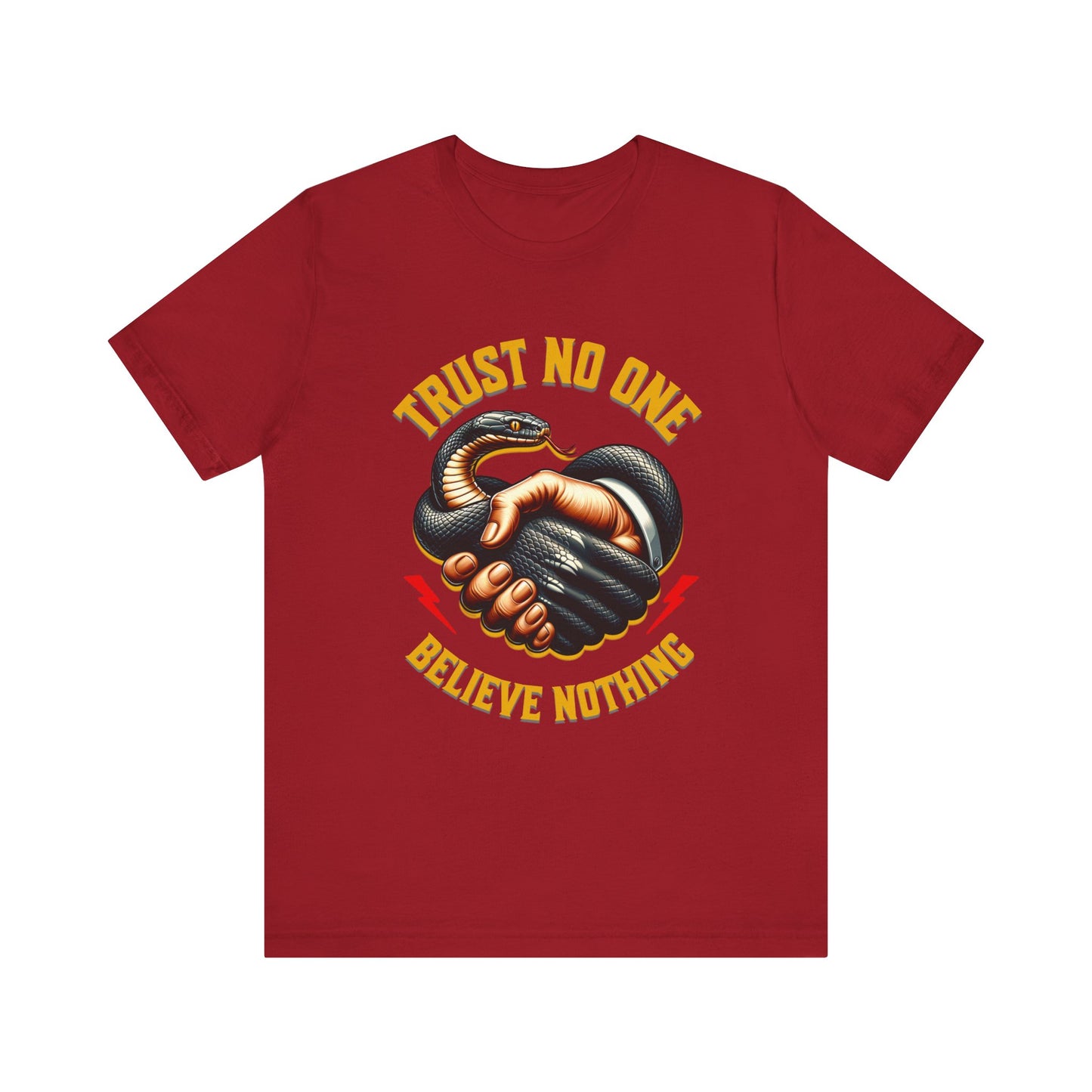 Trust No One, Bold Snake Handshake Design, Unisex Democracy T-Shirts, Goth Snake Image Shirt, Snake Image Shirt for Snake Lovers