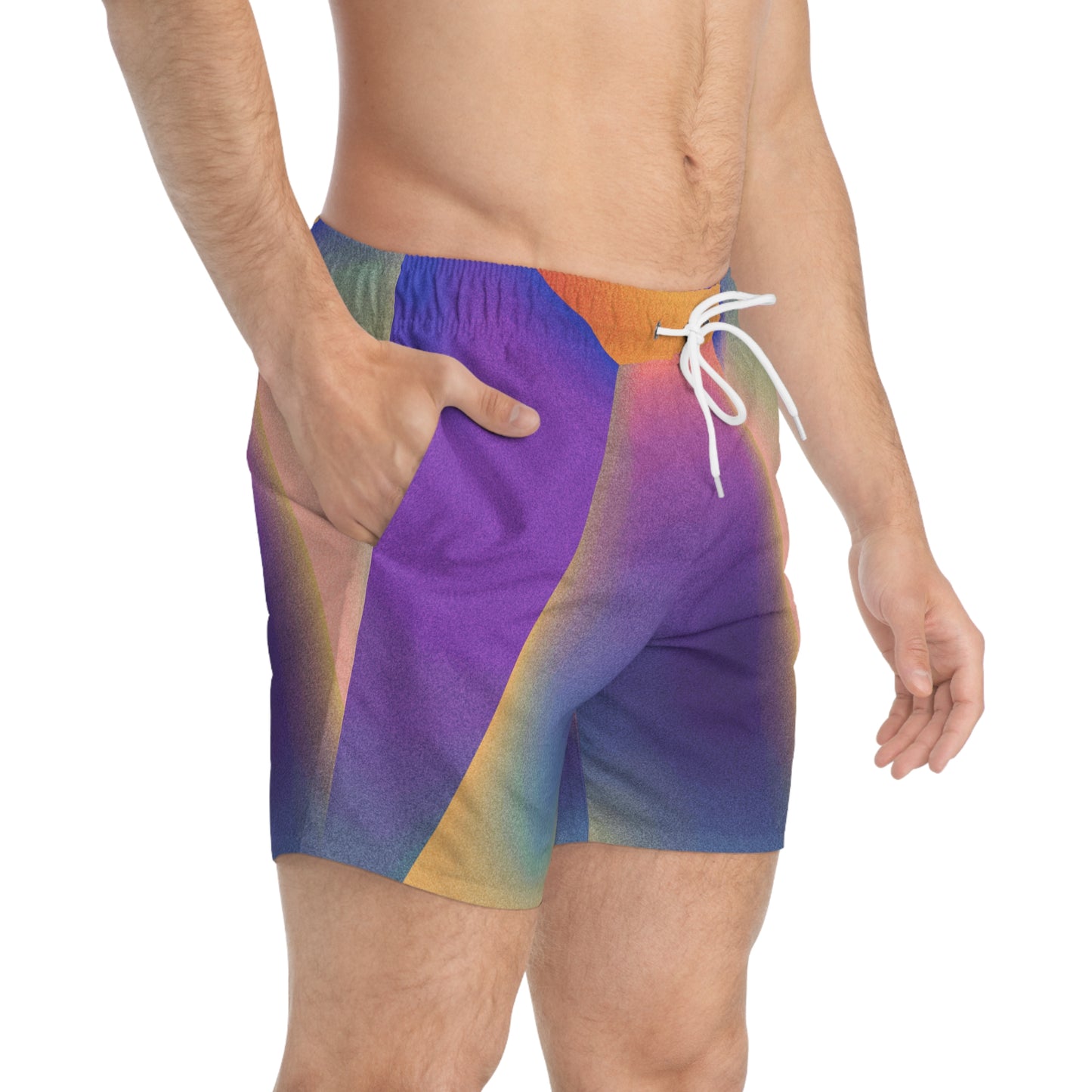 Vibrant Geometric Swim Trunks for Men, Unique One of a Kind Print Men's Trunk, Summer Fun with Matching (Women's Suit Sold Separately)