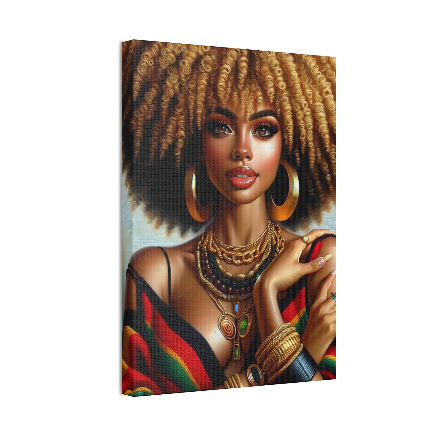 Vibrant Afrocentric Canvas Art, Fine Black Art Print, Beautiful Black Woman in Afrocentric Colors Canvas Photo,