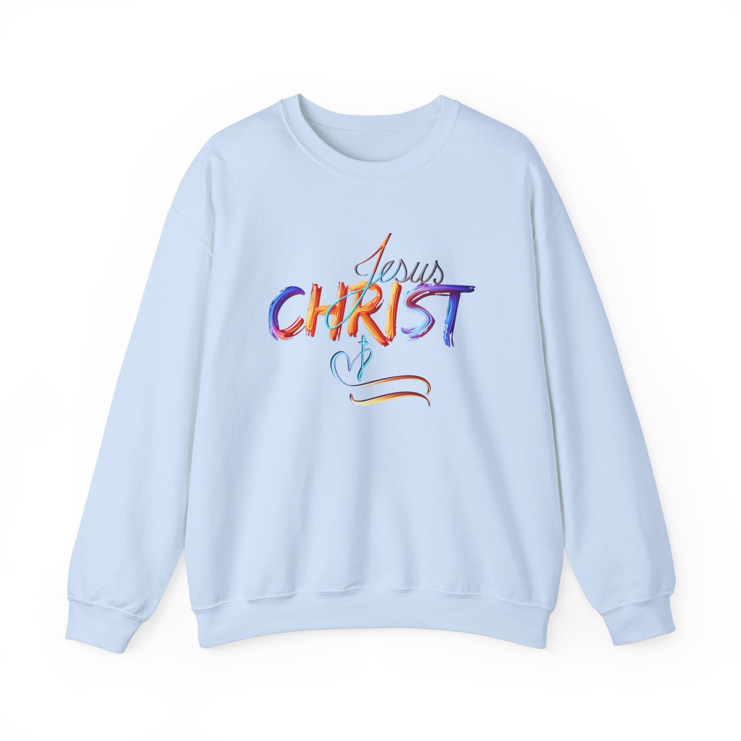 Jesus Christ – Faith & Light Crewneck Sweatshirt, Christian Apparel, Bold Christian Graphics, Christian Gifts, Faith-Based Art, Gospel Merchandise