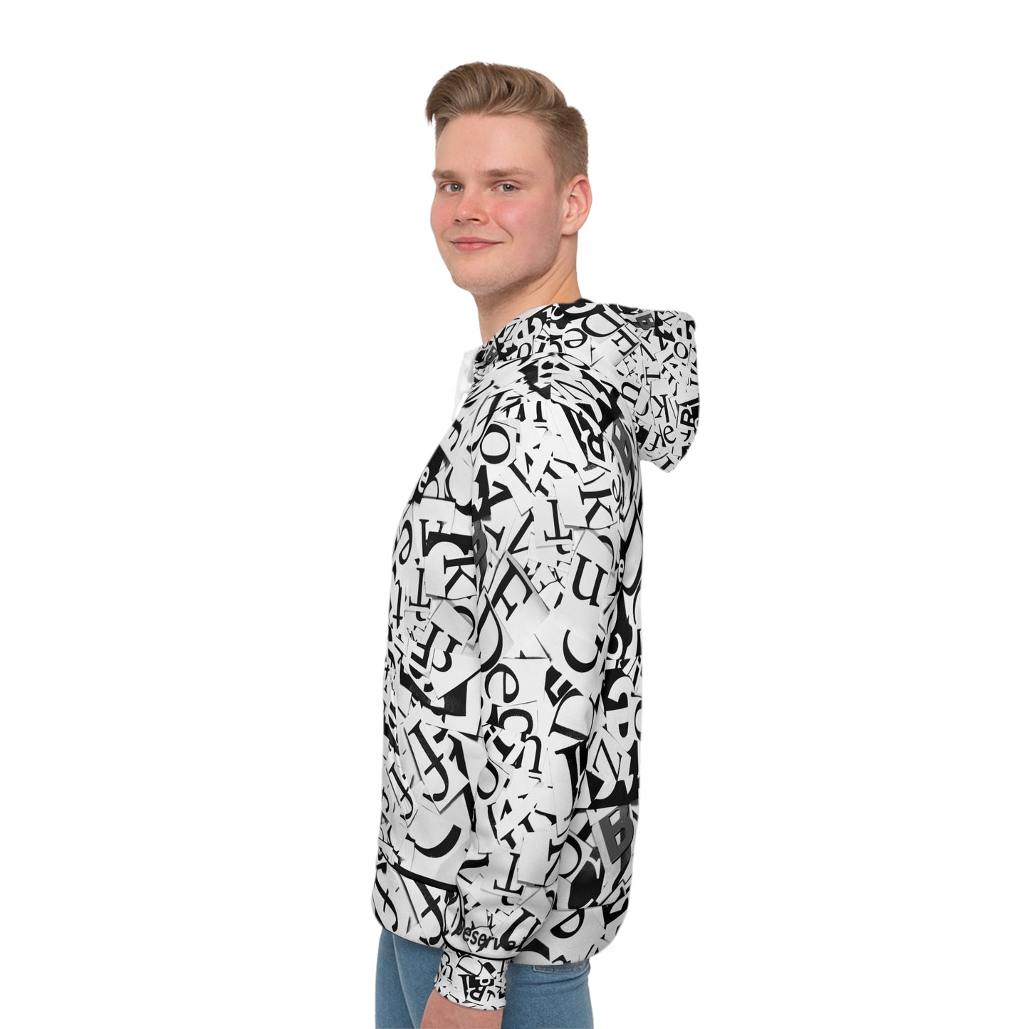 Unisex Black and White Creative Font Hoodie with Kangaroo Pockets, Unique Sleek and Comfortable
