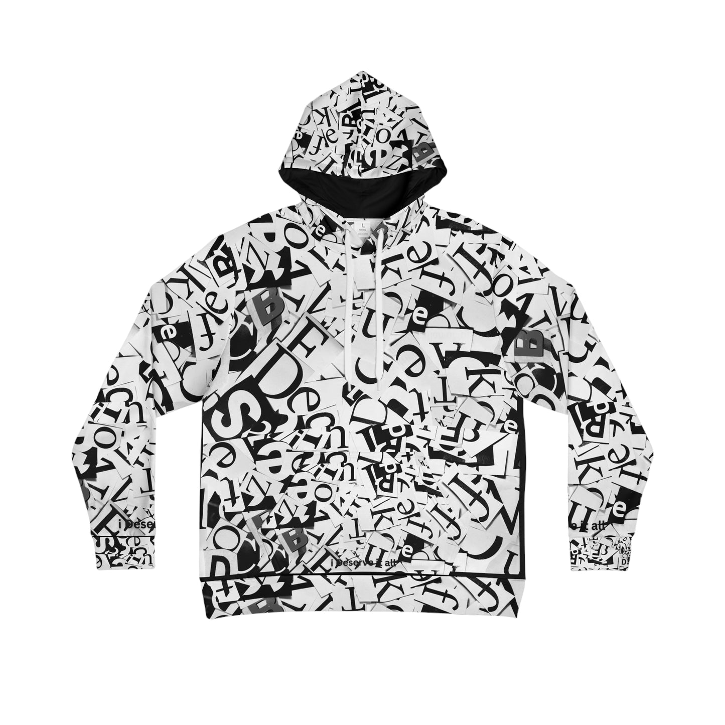 Unisex Black and White Creative Font Hoodie with Kangaroo Pockets, Unique Sleek and Comfortable
