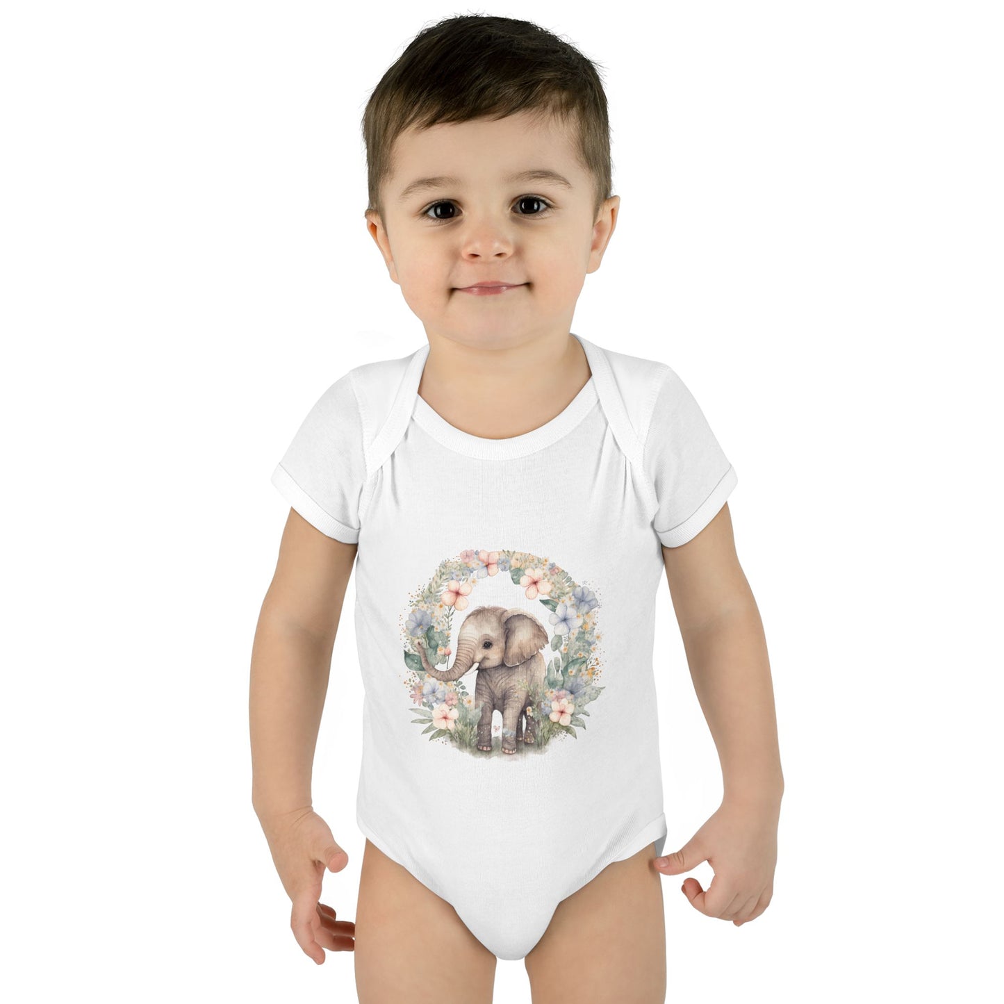 Elephant Baby Bodysuit, Cute Infant Outfit, Baby Shower Gift, Gender Neutral, Woodland Theme, Floral Design, Newborn Clothing