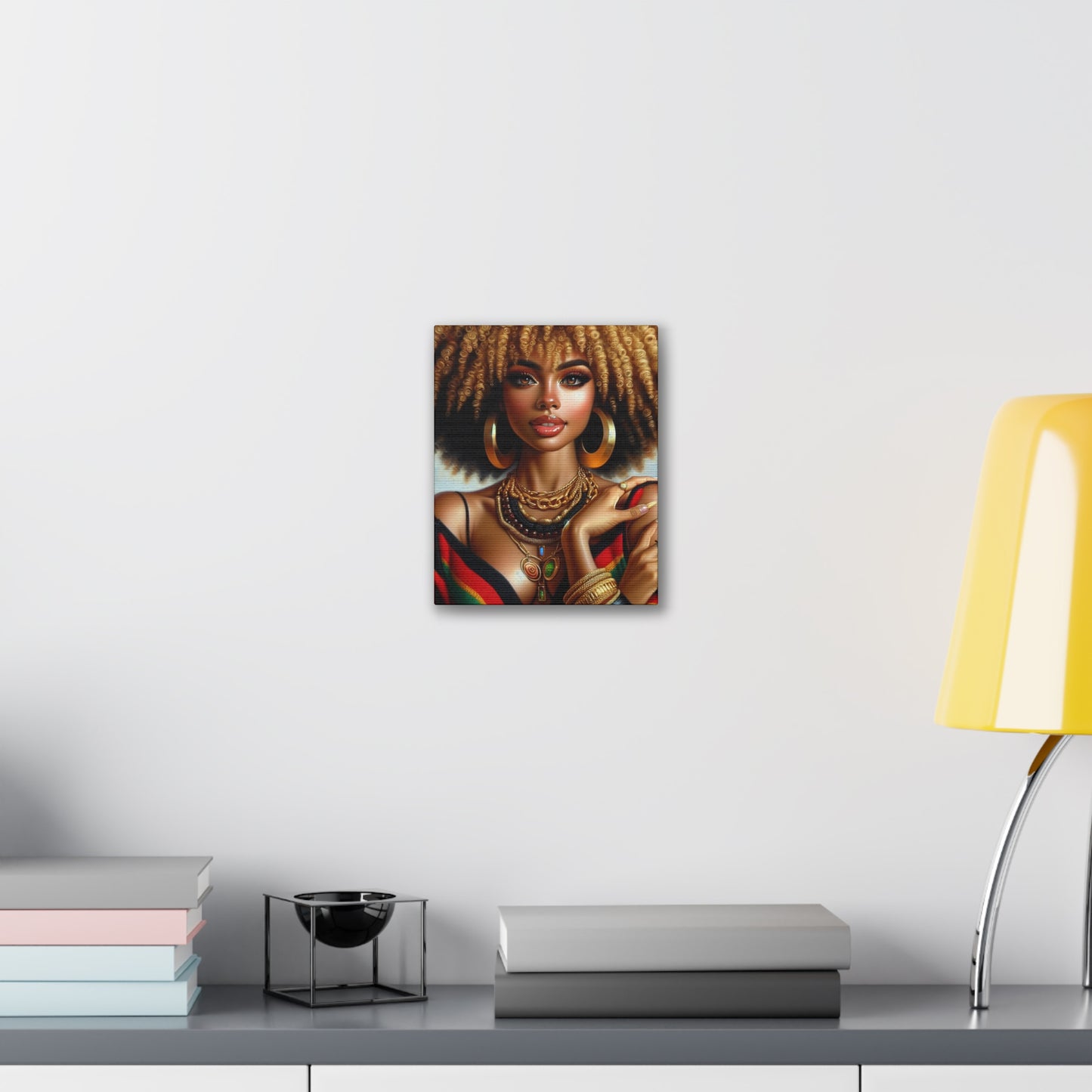 Vibrant Afrocentric Canvas Art, Fine Black Art Print, Beautiful Black Woman in Afrocentric Colors Canvas Photo,