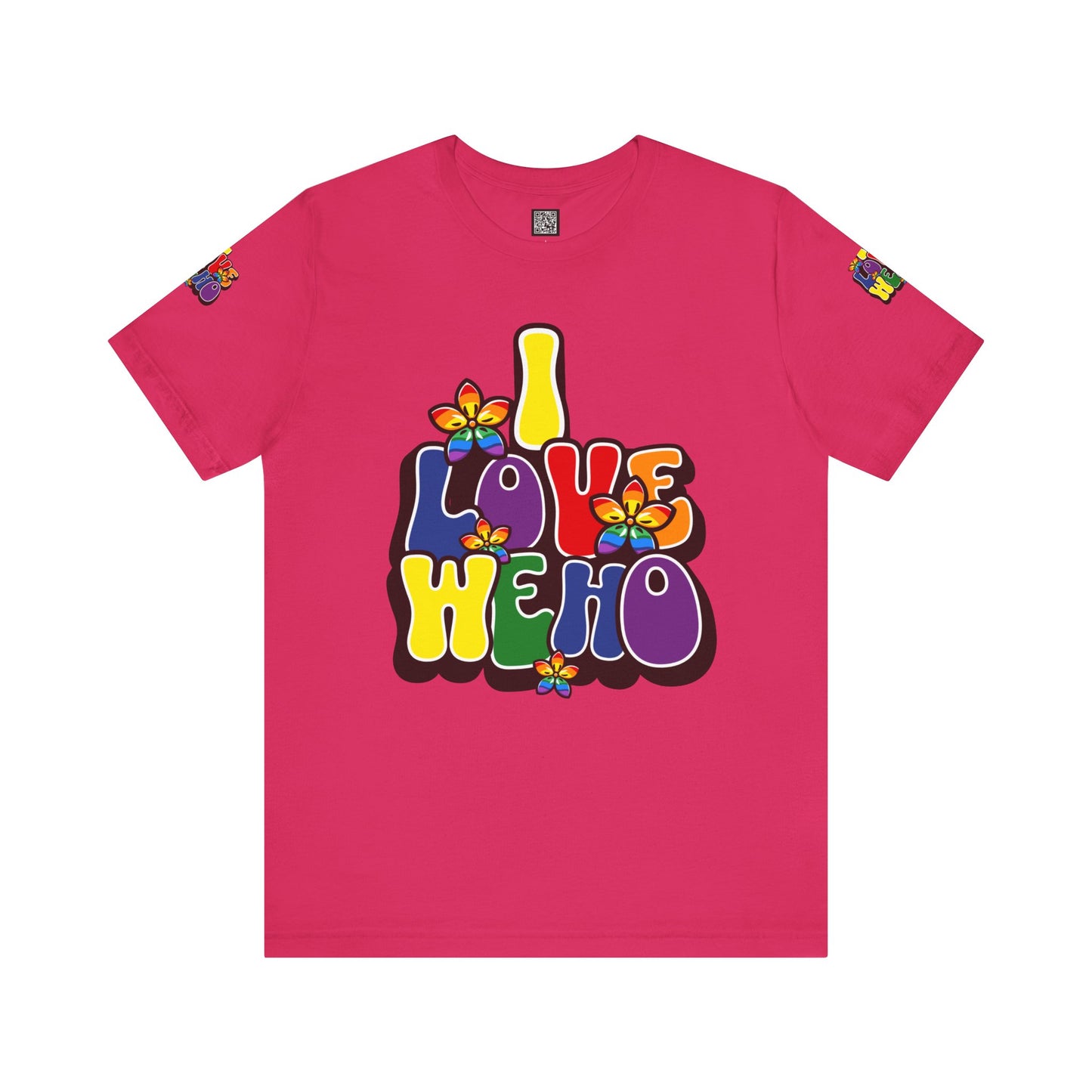 Colorful LGBTQ+ Love Short Sleeve Tee, Pride T-Shirt, I Love WeHo, Pride Festival Merchandise, Gift for Friends, Unisex Graphic Tee