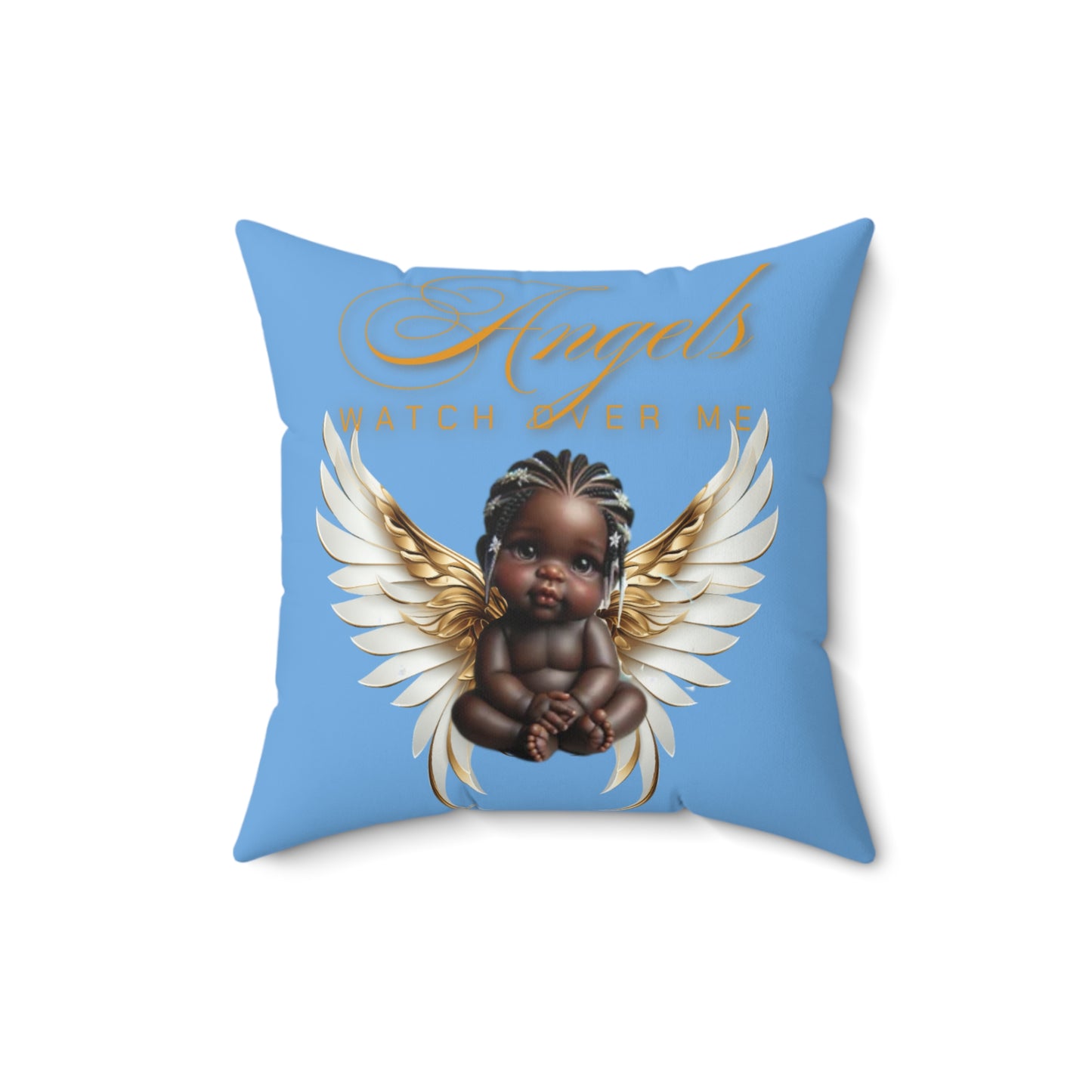 Baby Angelic Watch Over Me Pillow, Polyester Cushion for Home Décor, Light Blue Baby Shower Gift for Boy or Girl, Matching Pillow for Blanket