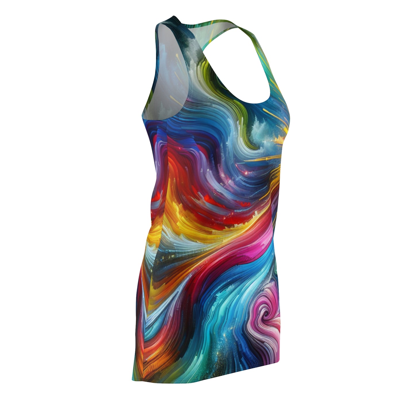 Vibrant Galaxy Racerback Dress, Summer Fashion Dress, Casual Party Outfit, Festival Wear, Colorful Beach Dress, Artistic AOP Dress