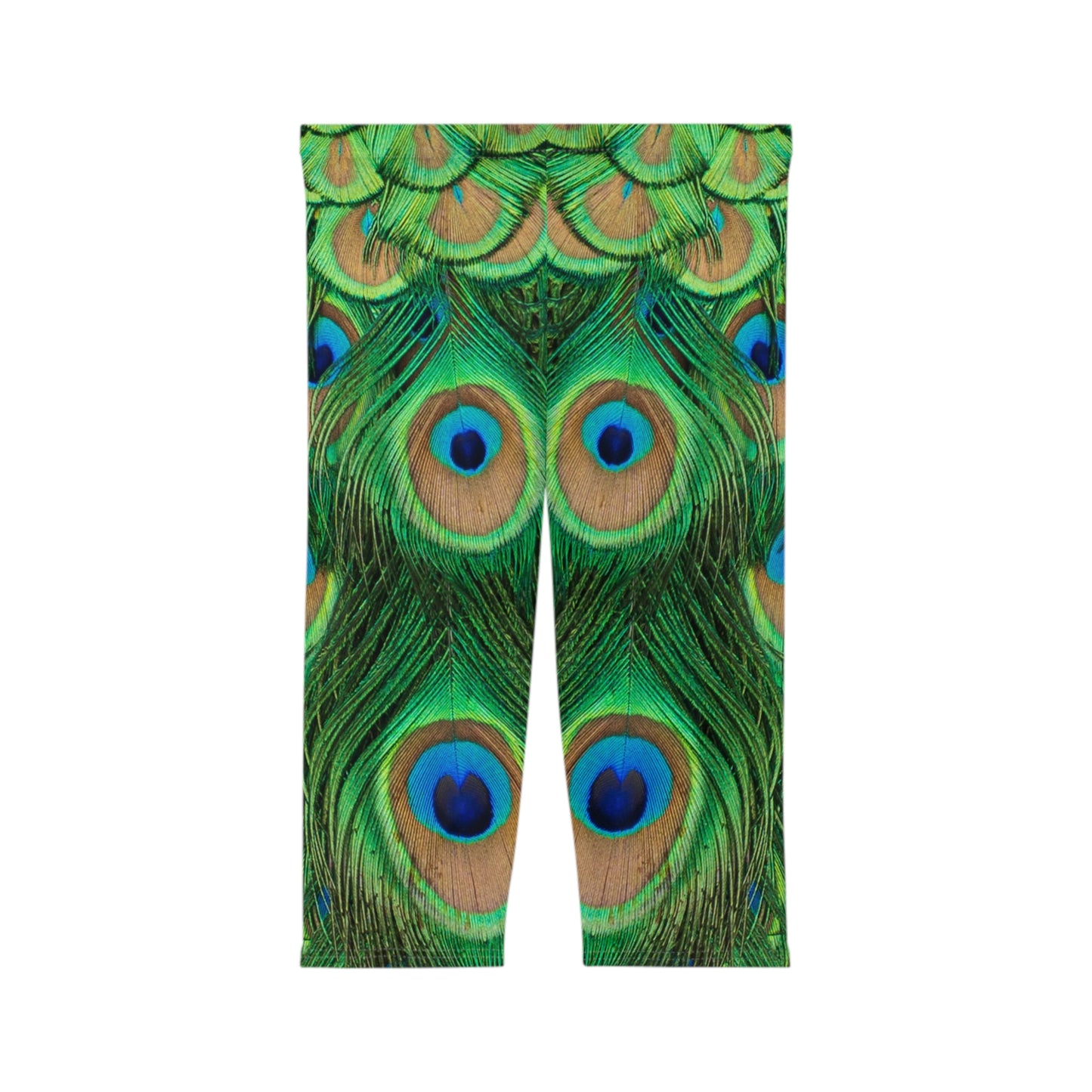 Peacock Pattern Women's Capri Leggings, Stylish & Comfortable Activewear, Cute Women Capri Leggings, Peacock Lover Merch