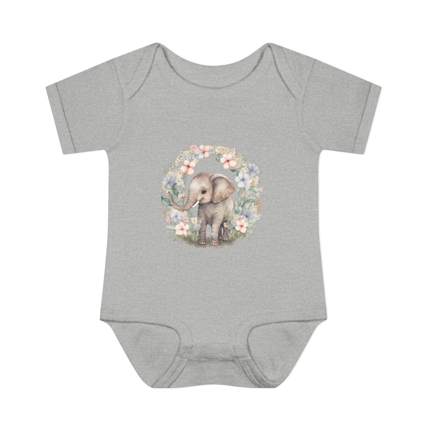 Elephant Baby Bodysuit, Cute Infant Outfit, Baby Shower Gift, Gender Neutral, Woodland Theme, Floral Design, Newborn Clothing